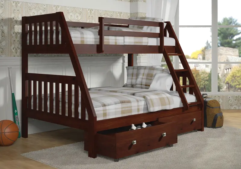 Brown Twin over Full Bunk Bed with Storage Drawers - Mission