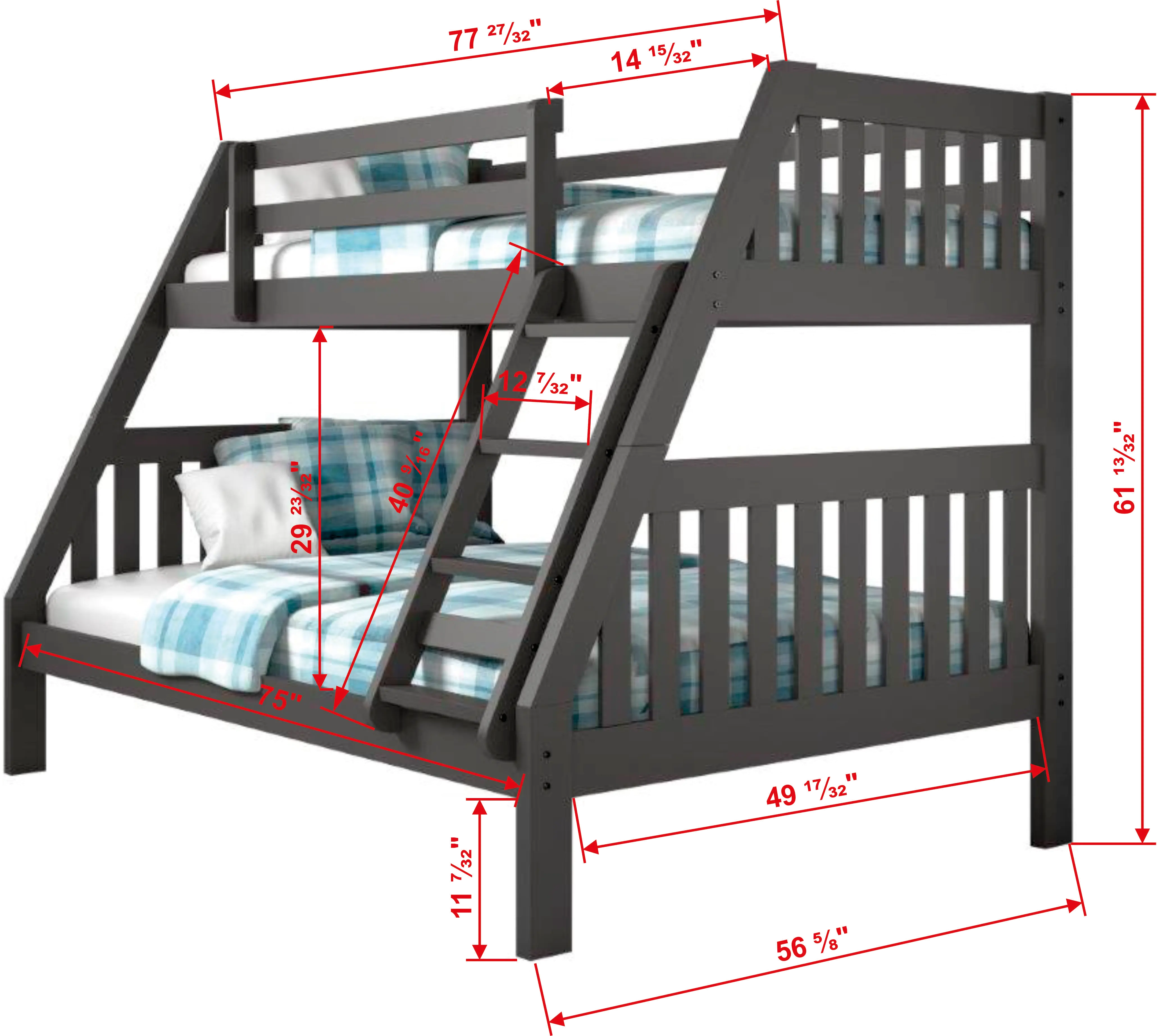 Mission Gray Twin over Full Bunk Bed-3