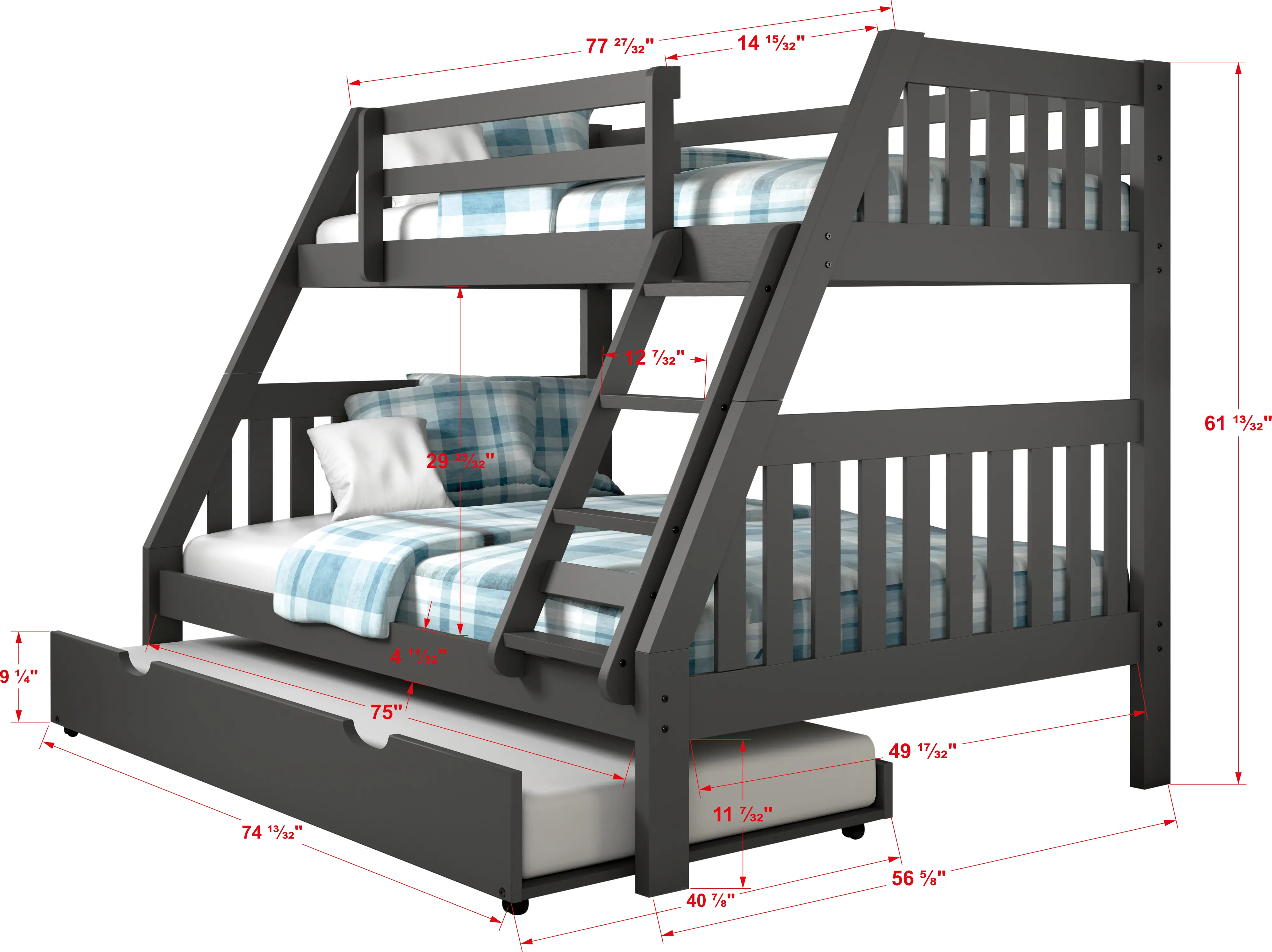 Mission Gray Twin over Full Bunk Bed-4