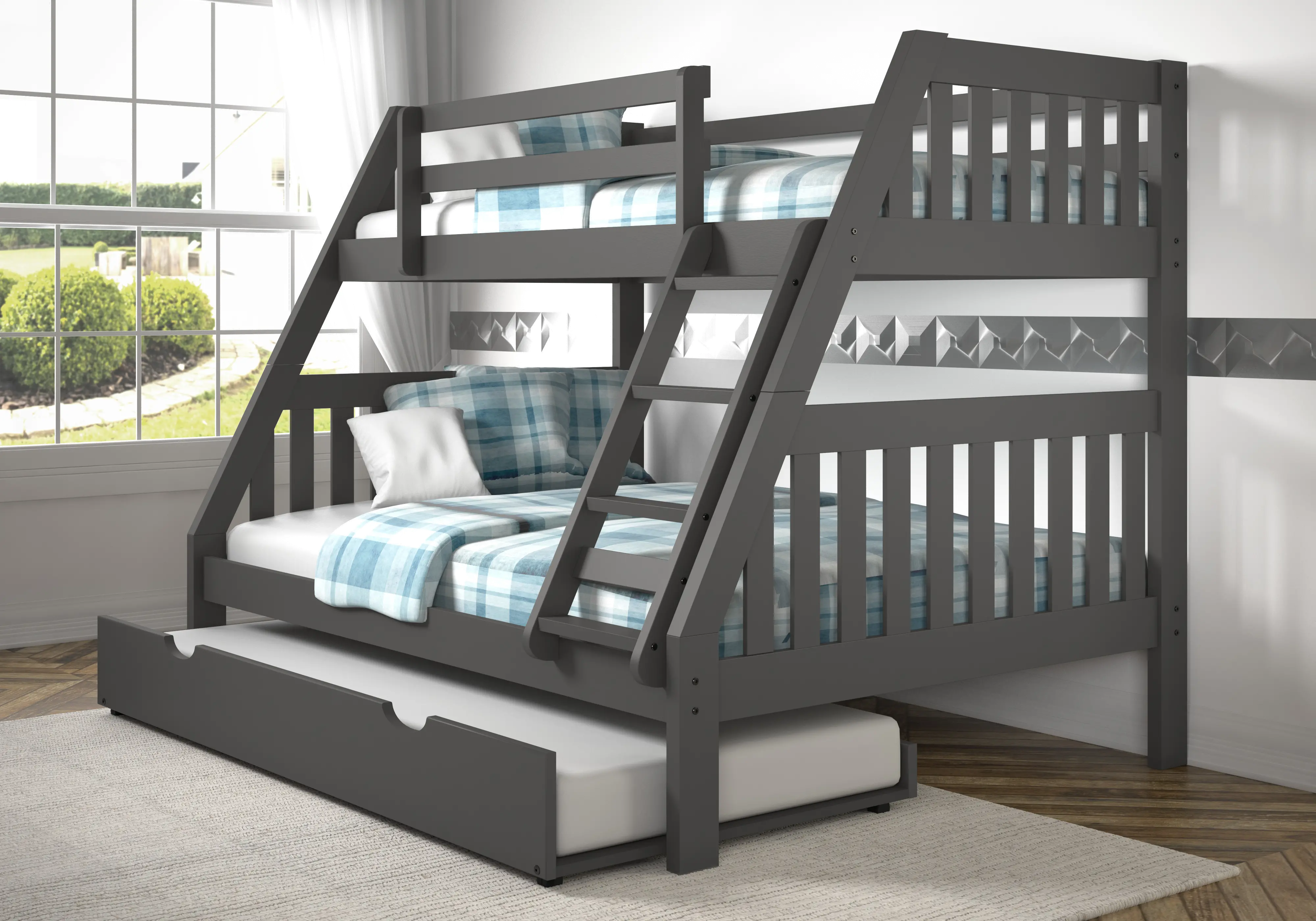Mission Gray Twin over Full Bunk Bed with Trundle-2
