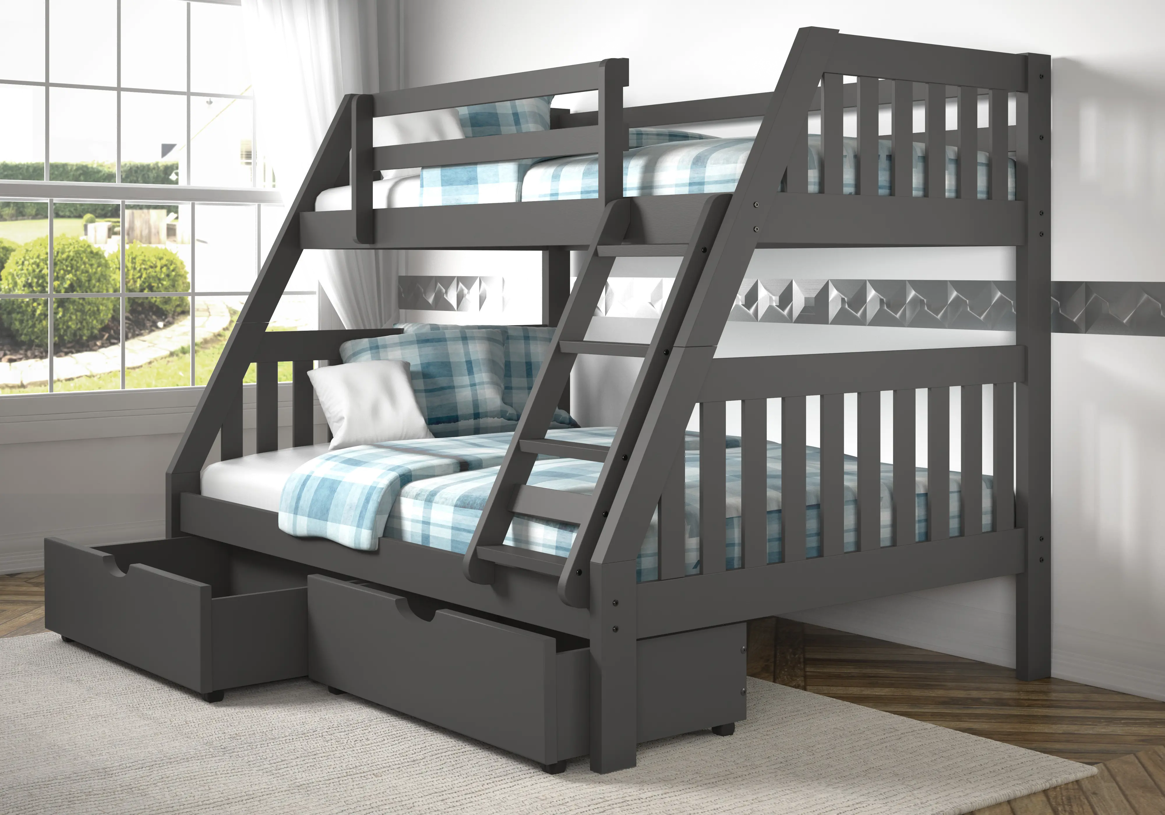 Gray Twin over Full Bunk Bed with Storage Drawers - Mission-2