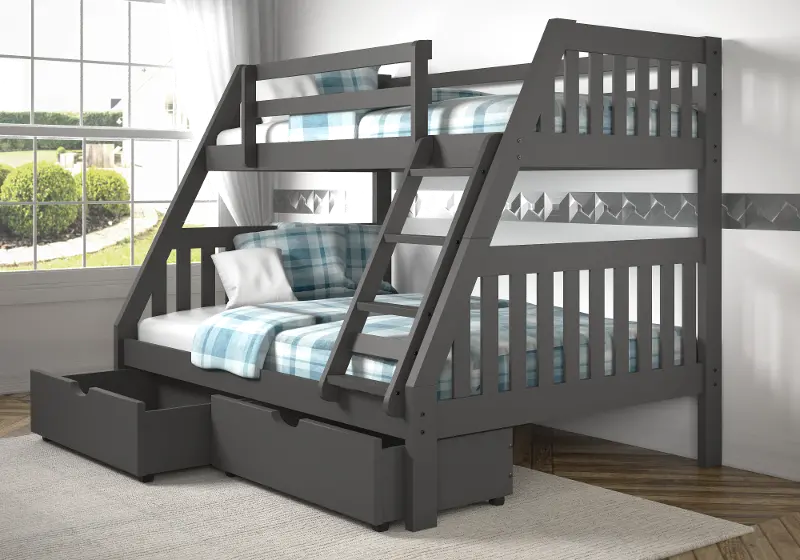 Gray Twin over Full Bunk Bed with Storage Drawers - Mission