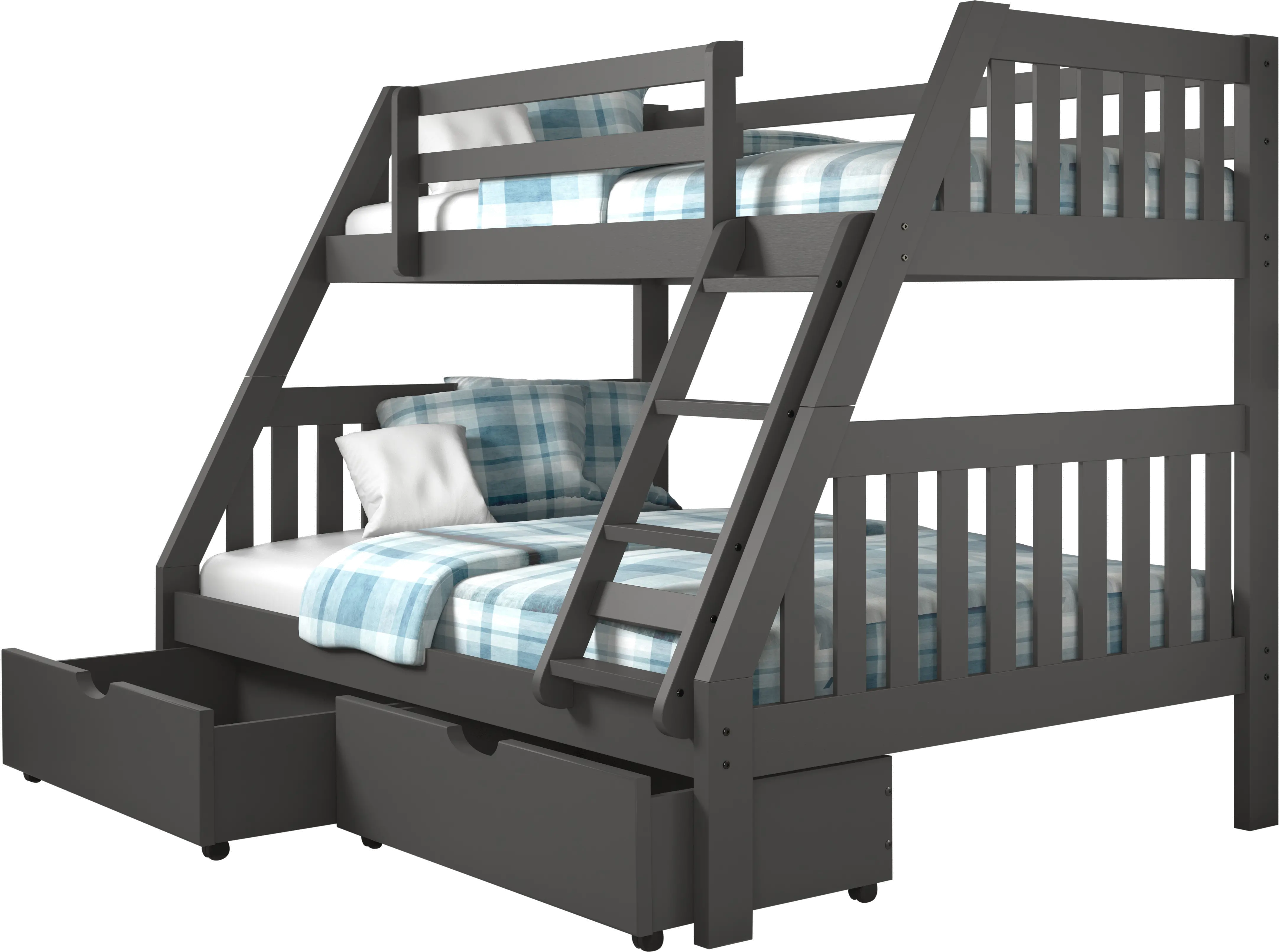 Gray Twin over Full Bunk Bed with Storage Drawers - Mission-1