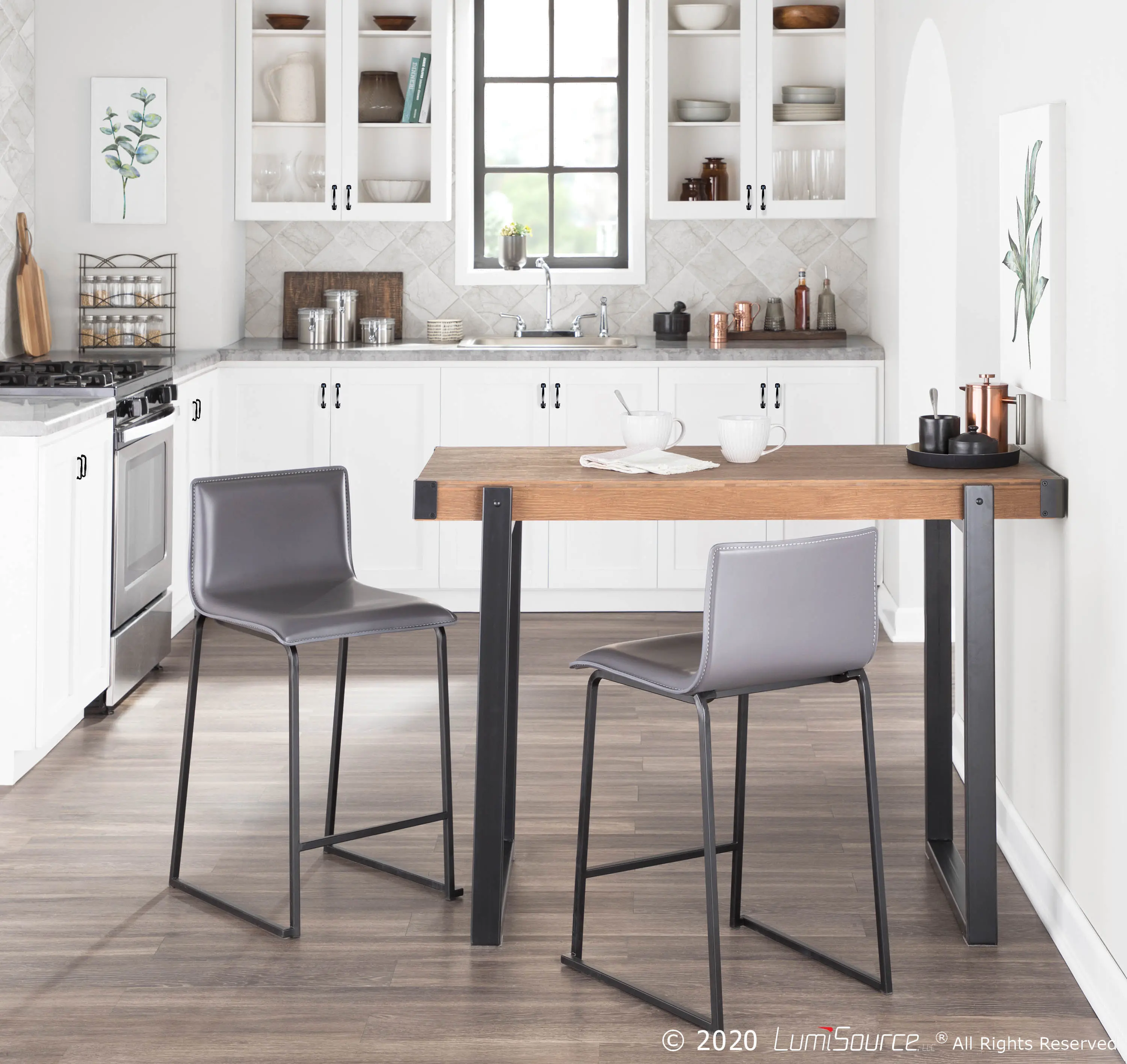 B26-MARAUP BKGY2 Gray and Black Upholstered Counter Height Stool (Set of 2) - Mara-7