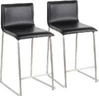 B26-MARAUP SSBK2 Black and Silver Upholstered Counter Height Stool (Set of 2) - Mara