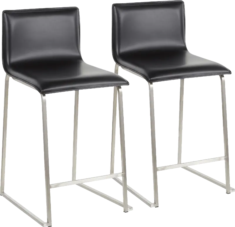 Black and Silver Upholstered Counter Height Stool (Set of 2) - Mara