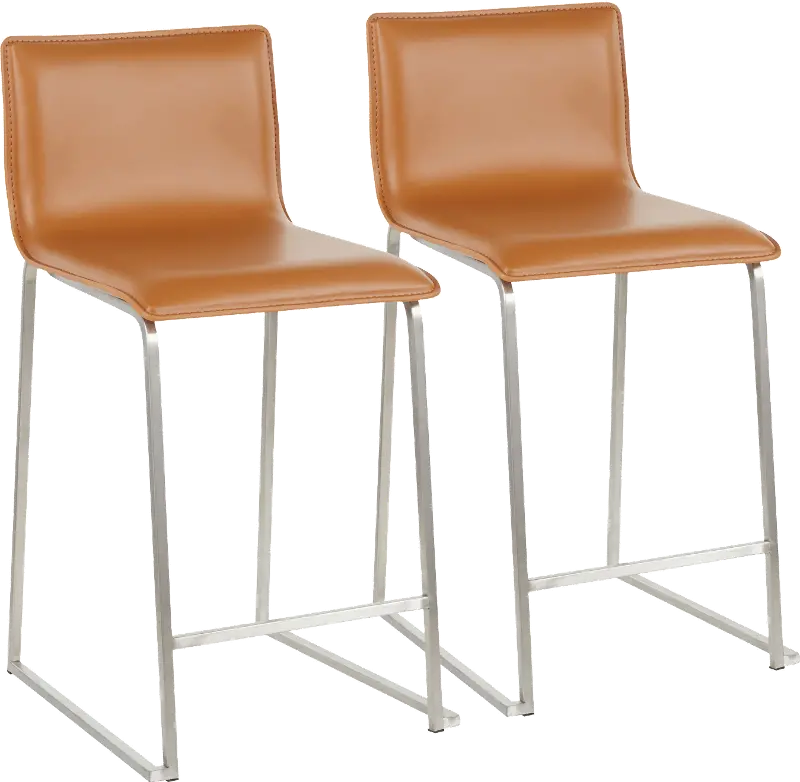 Brown and Silver Upholstered Counter Height Stool (Set of 2) - Mara