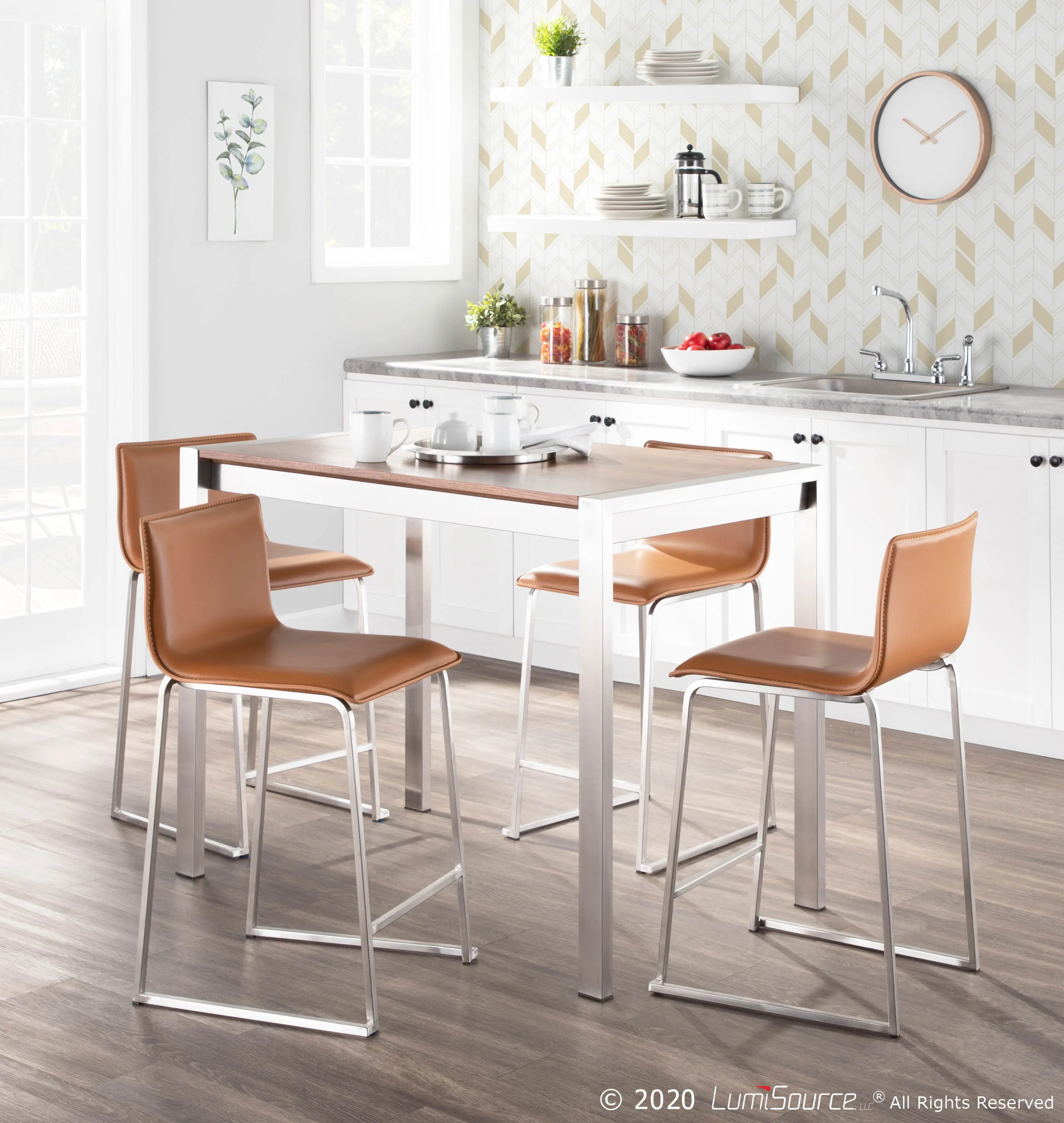 B26-MARAUP SSCAM2 Brown and Silver Upholstered Counter Height Stool (Set of 2) - Mara-2