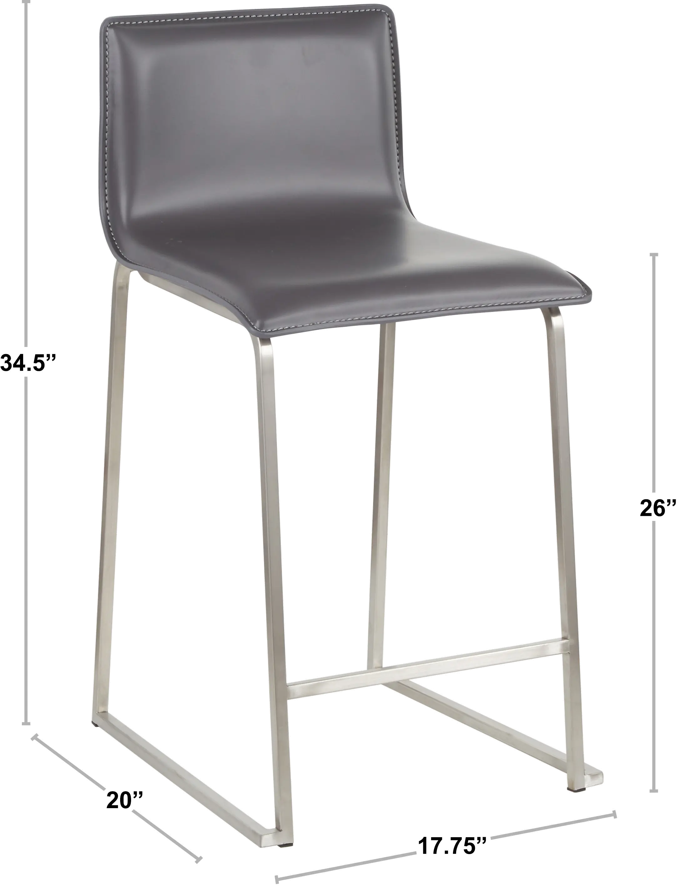 B26-MARAUP SSGY2 Gray and Silver Upholstered Counter Height Stool (Set of 2) - Mara-8