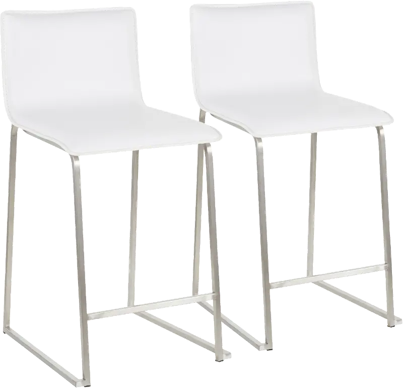 White and Silver Upholstered Counter Height Stool (Set of 2) - Mara
