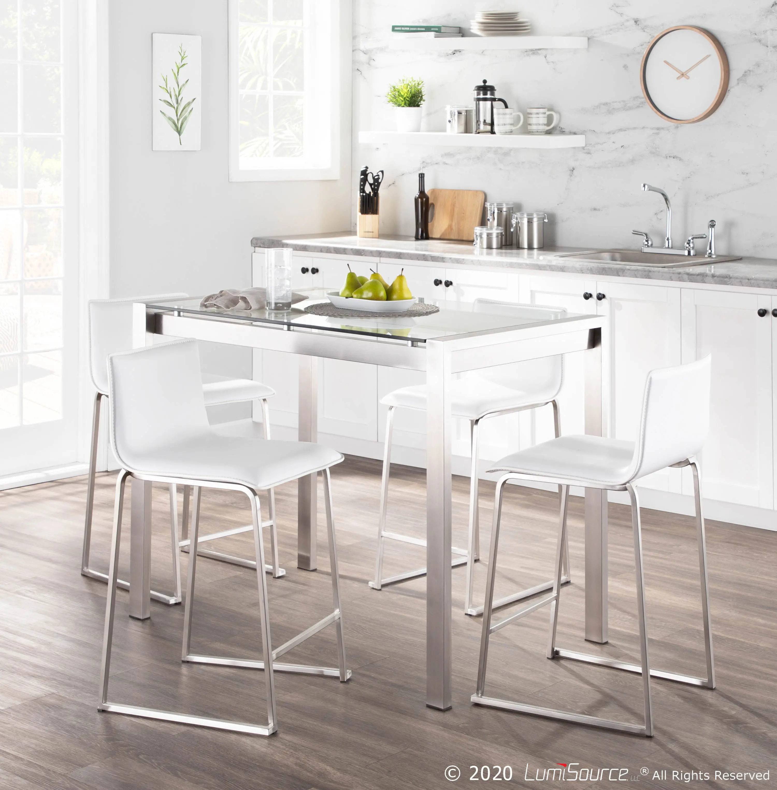 B26-MARAUP SSW2 White and Silver Upholstered Counter Height Stool (Set of 2) - Mara-2