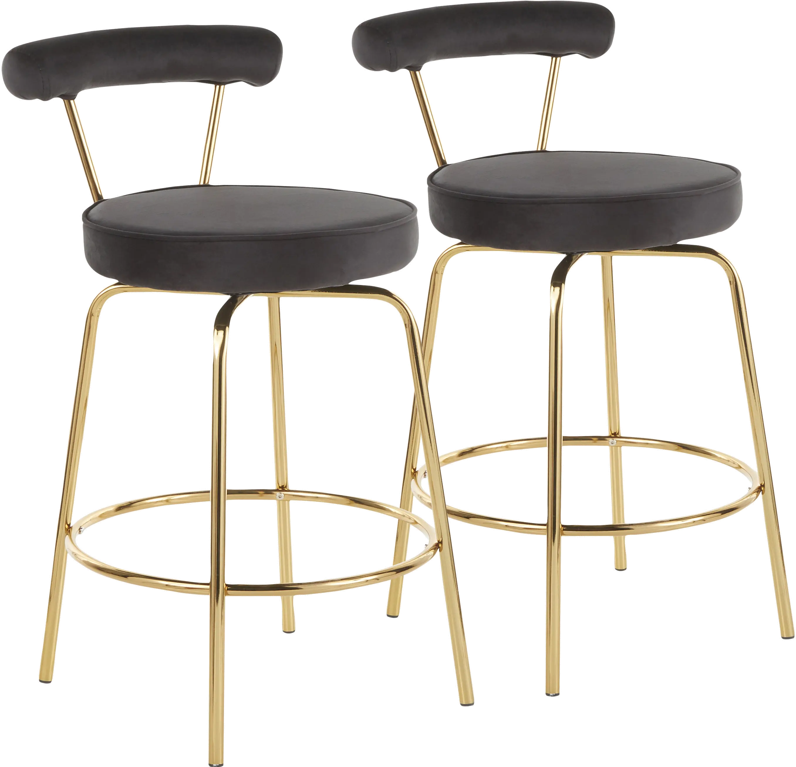 B26-RHONDA AUBK2 Contemporary Black and Gold Swivel Counter Height Stool (Set of 2) - Rhonda-1