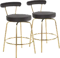 B26-RHONDA AUBK2 Contemporary Black and Gold Swivel Counter Height Stool (Set of 2) - Rhonda