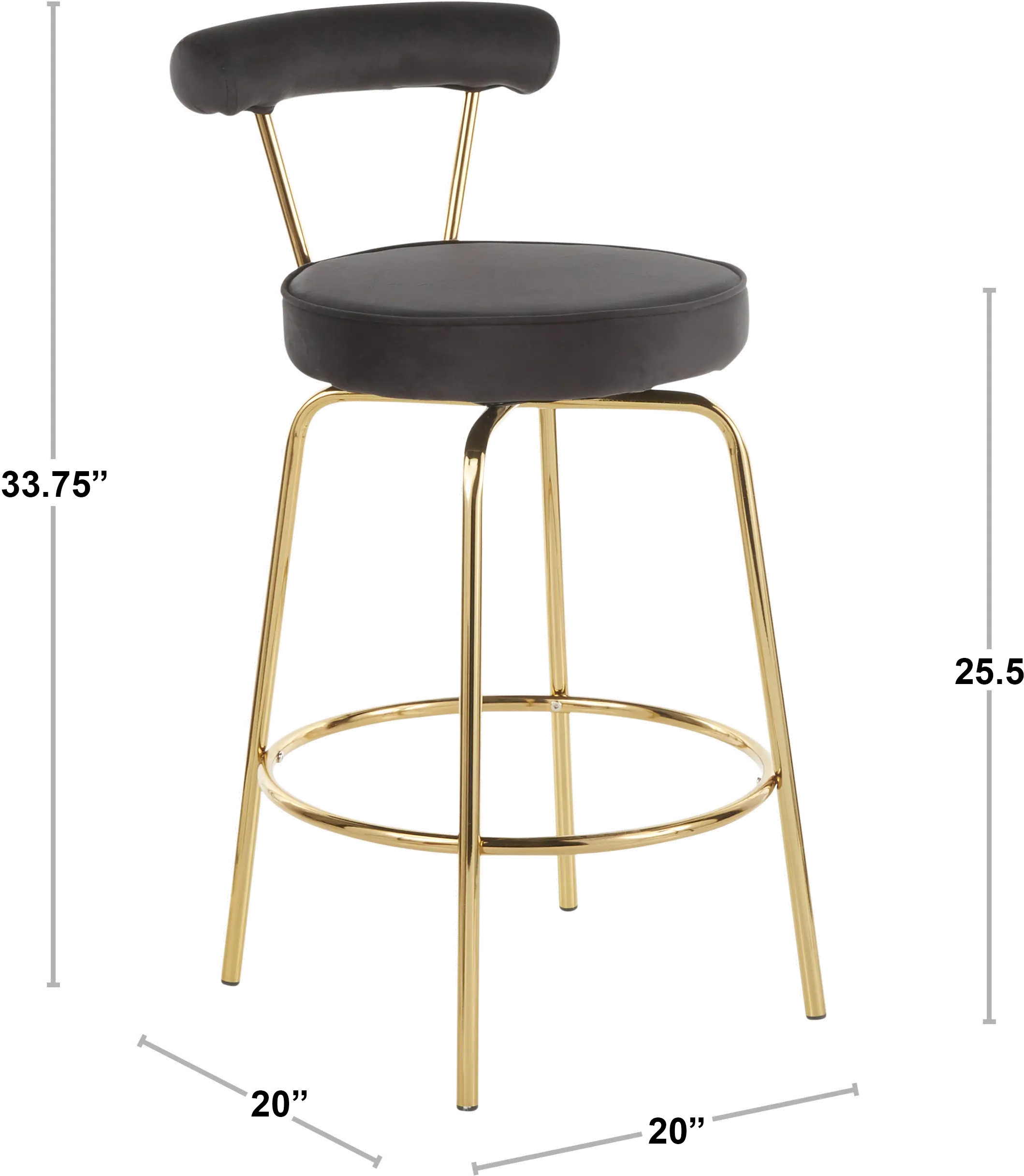 B26-RHONDA AUBK2 Contemporary Black and Gold Swivel Counter Height Stool (Set of 2) - Rhonda-8