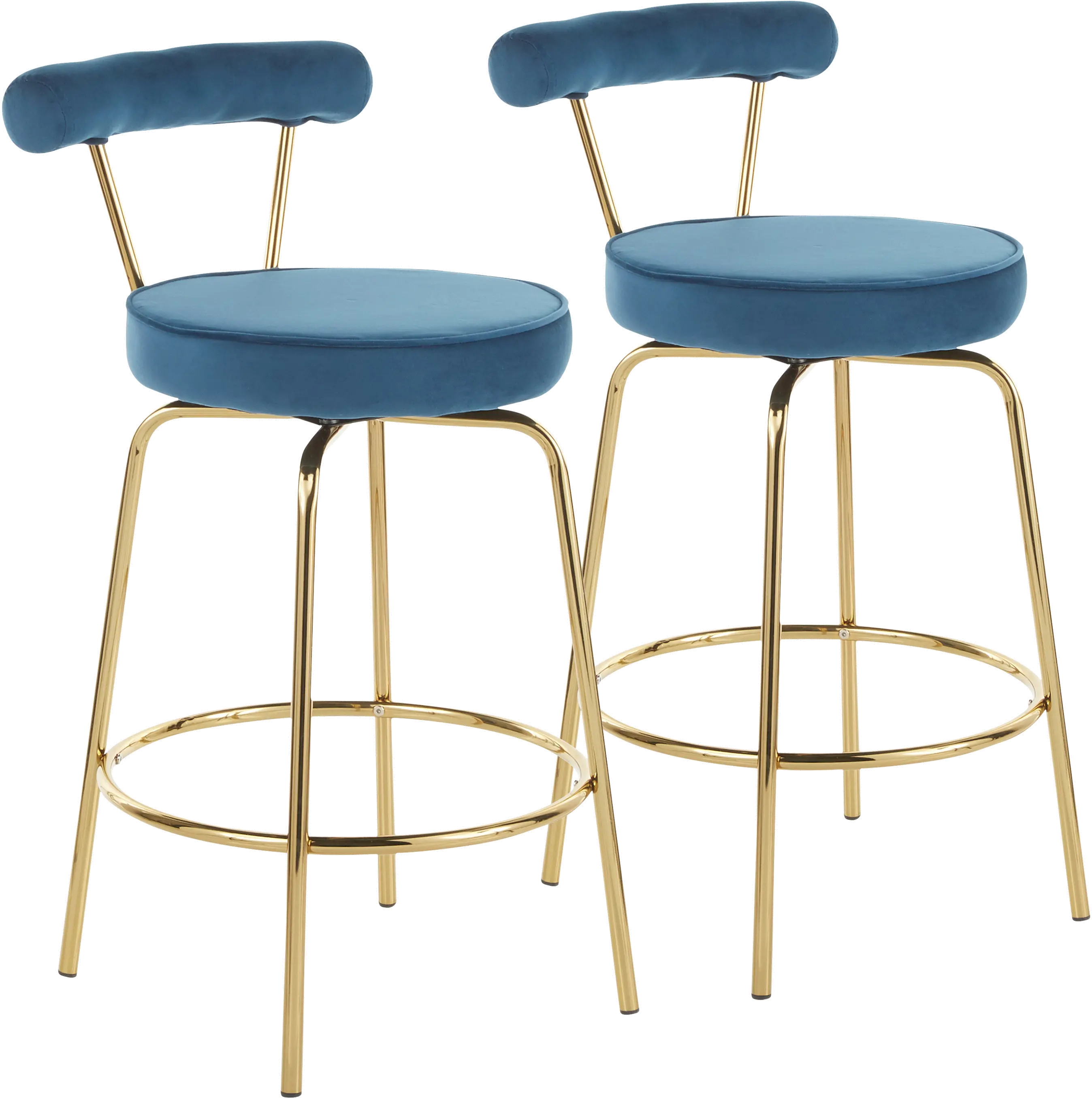 B26-RHONDA AUBU2 Contemporary Blue and Gold Swivel Counter Height Stool (Set of 2) - Rhonda-1