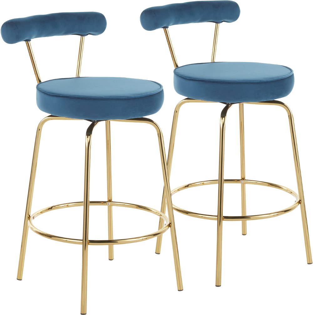 Contemporary Blue and Gold Swivel Counter Height Stool (Set of 2) - Rhonda