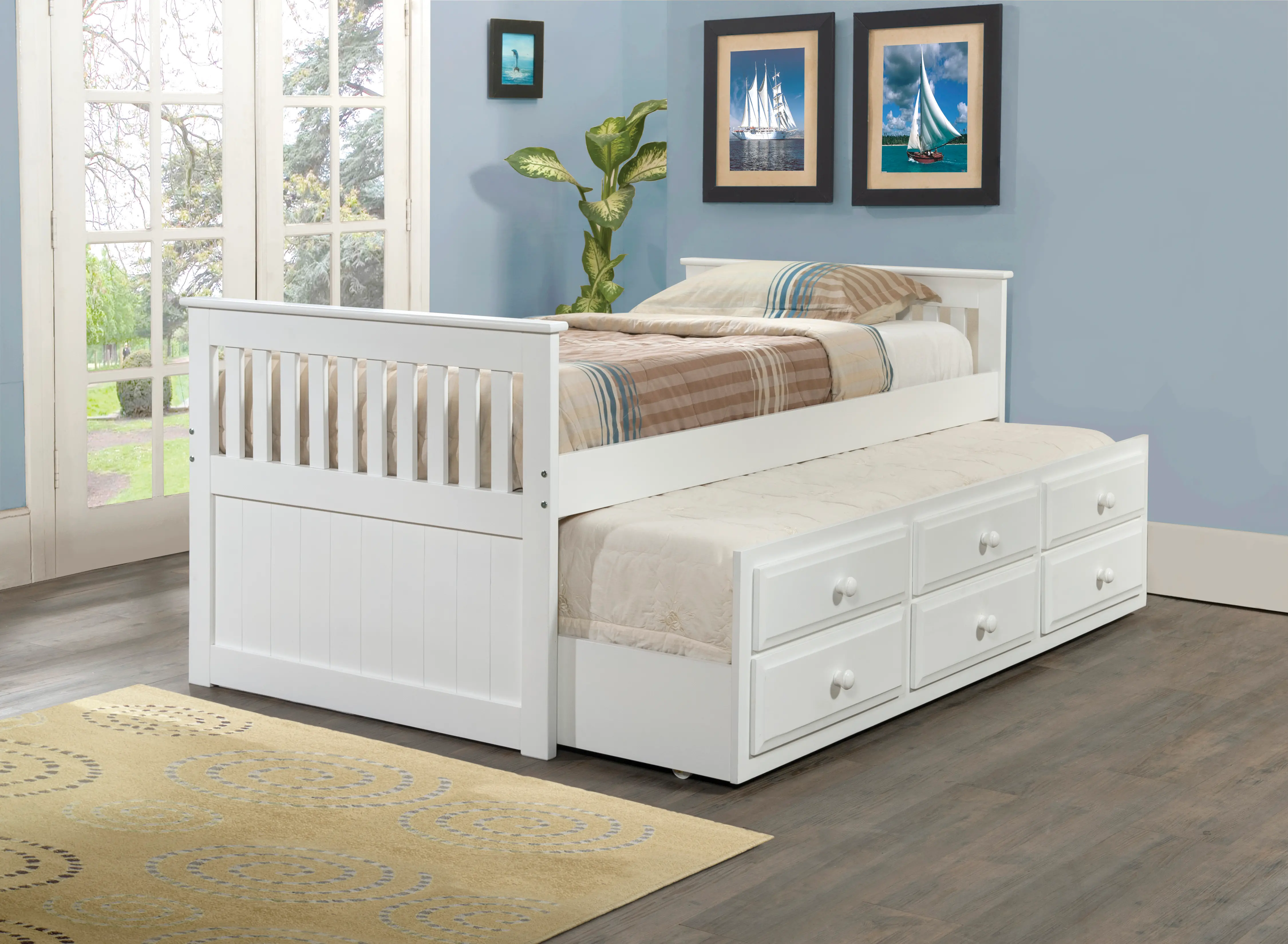Cappuccino White Twin Captain's Bed with Trundle and Storage-1