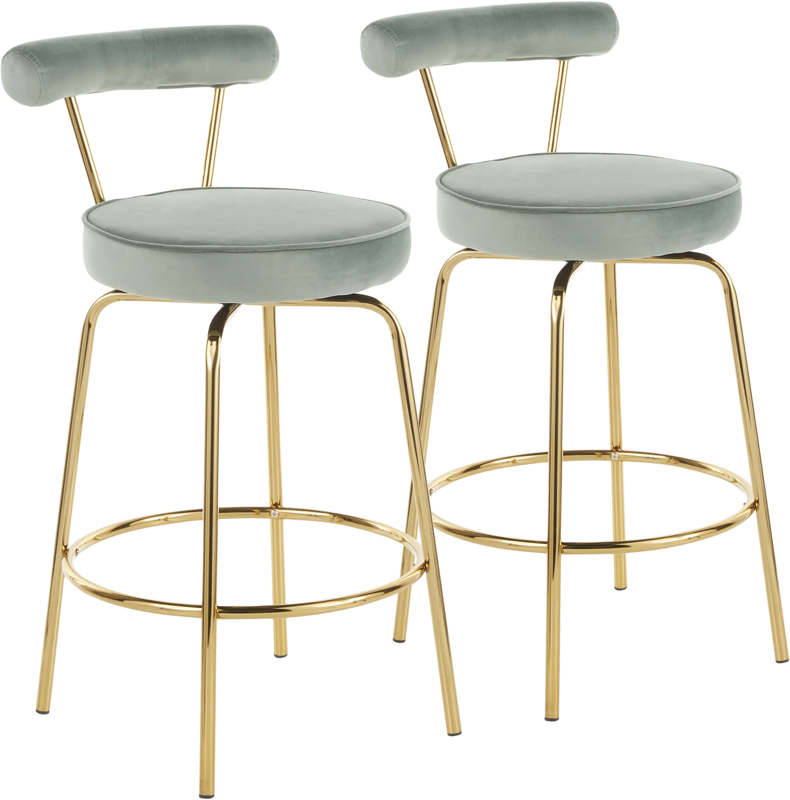 B26-RHONDA AULGN2 Contemporary Sage Green and Gold Swivel Counter Height Stool (Set of 2) - Rhonda-1