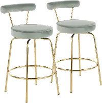 B26-RHONDA AULGN2 Contemporary Sage Green and Gold Swivel Counter Height Stool (Set of 2) - Rhonda