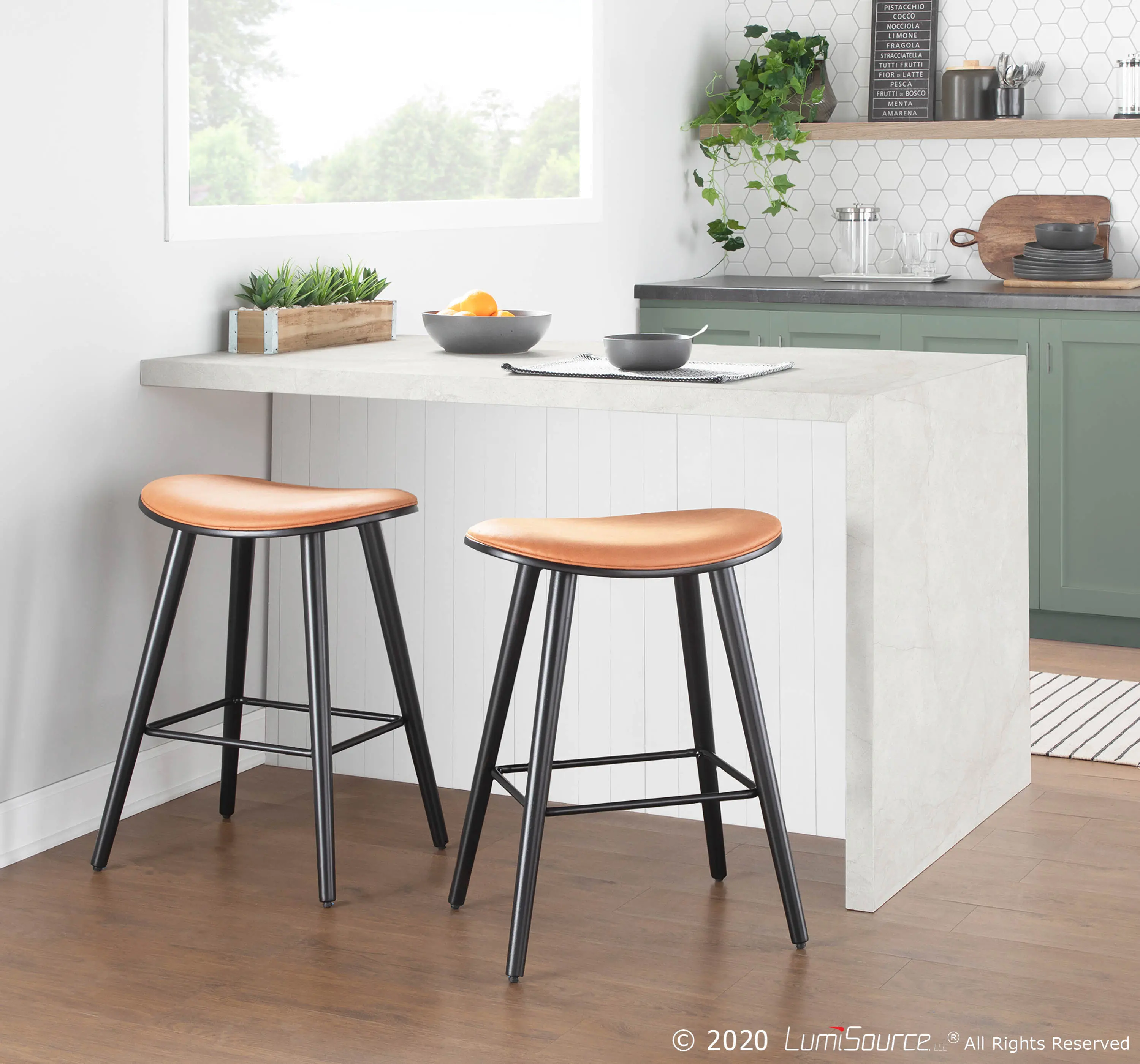 B26-SADL BKCAM2 Mid Century 26 Inch Counter Height Stool (Set of 2) - Saddle-2