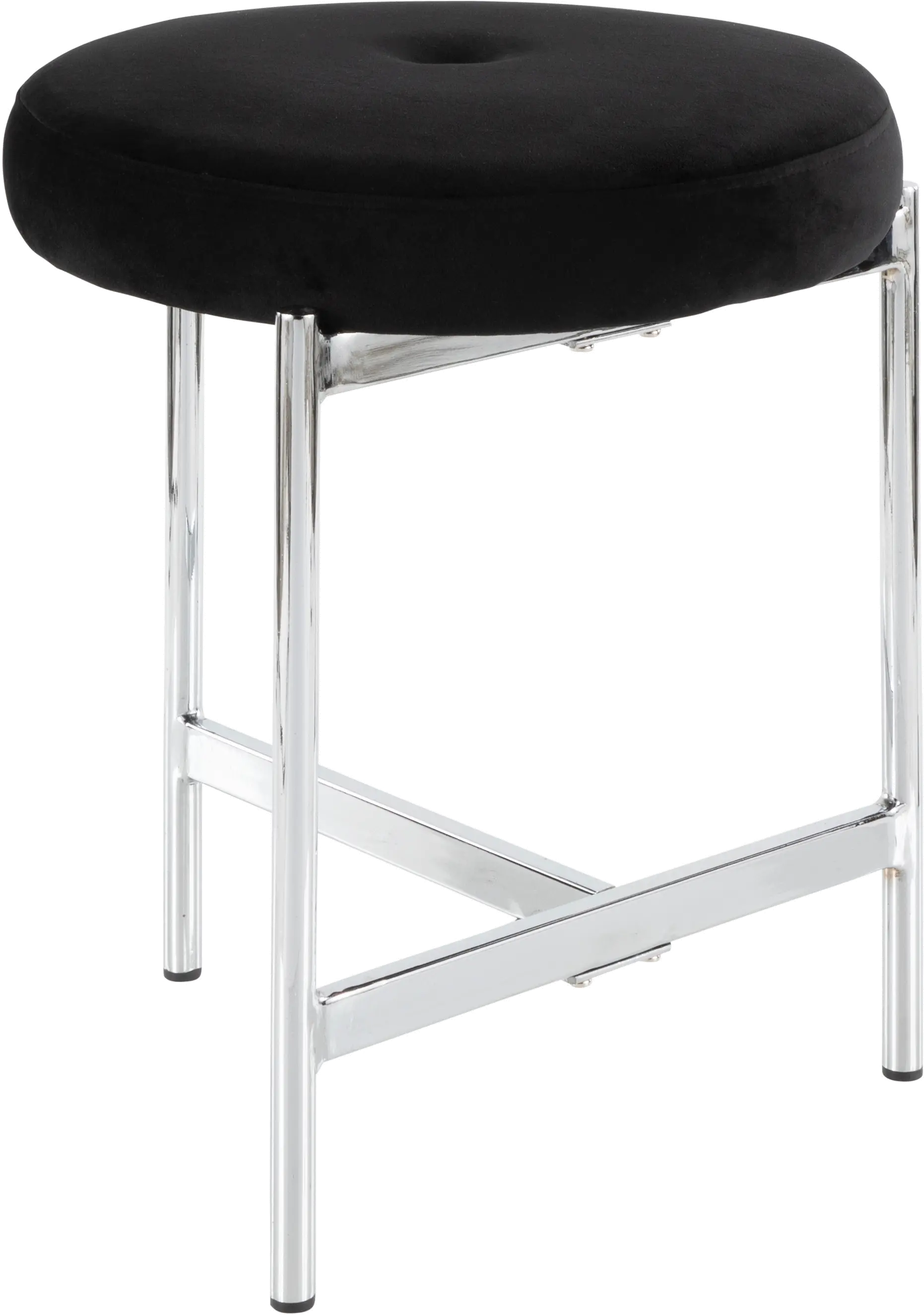 B17-CHLOE BK Black Velvet With Silver Legs Vanity Stool-1