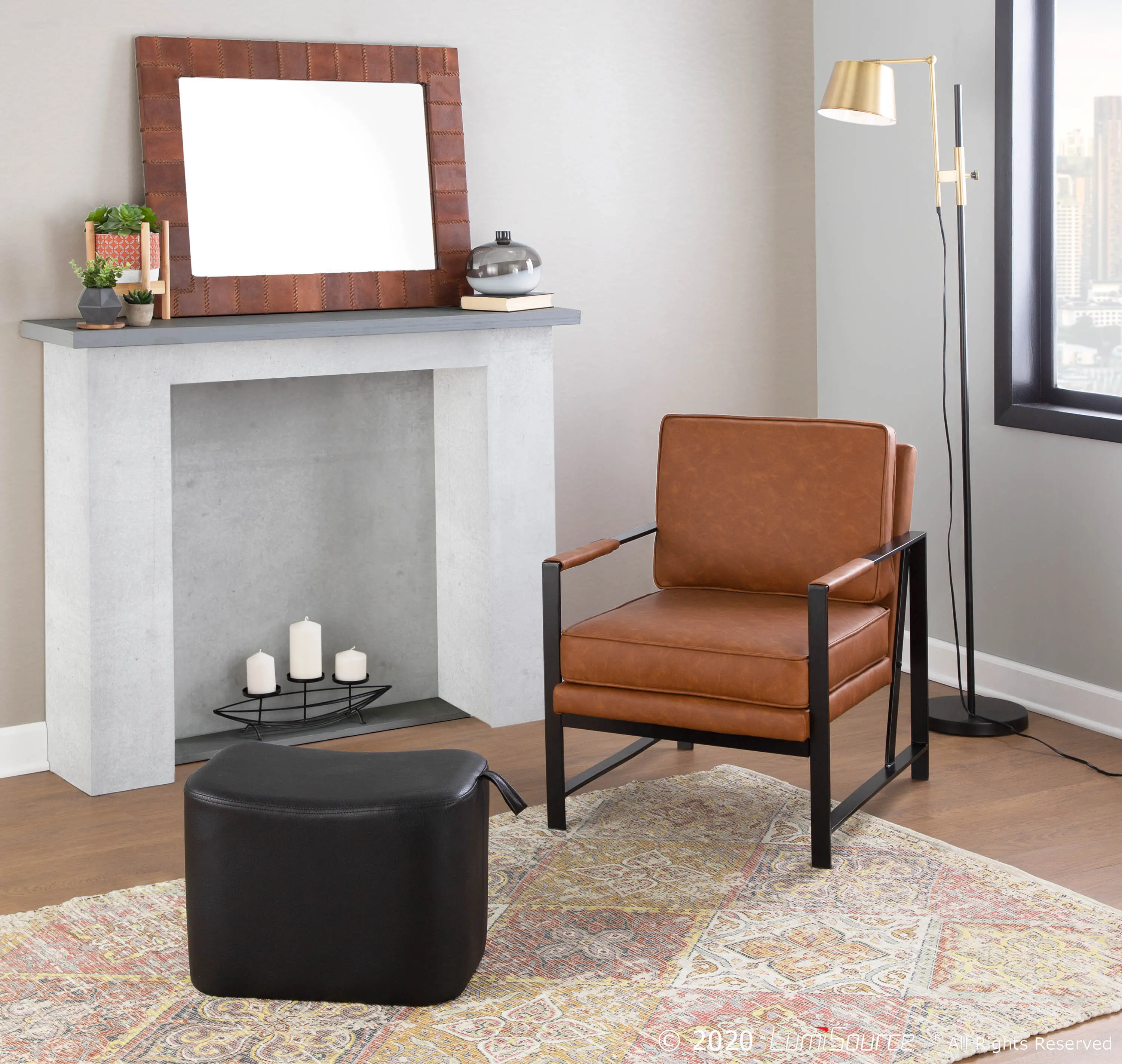 CHR-FRANKPAD BKCAM Contemporary Camel Brown Faux Leather Arm Chair - Franklin-2