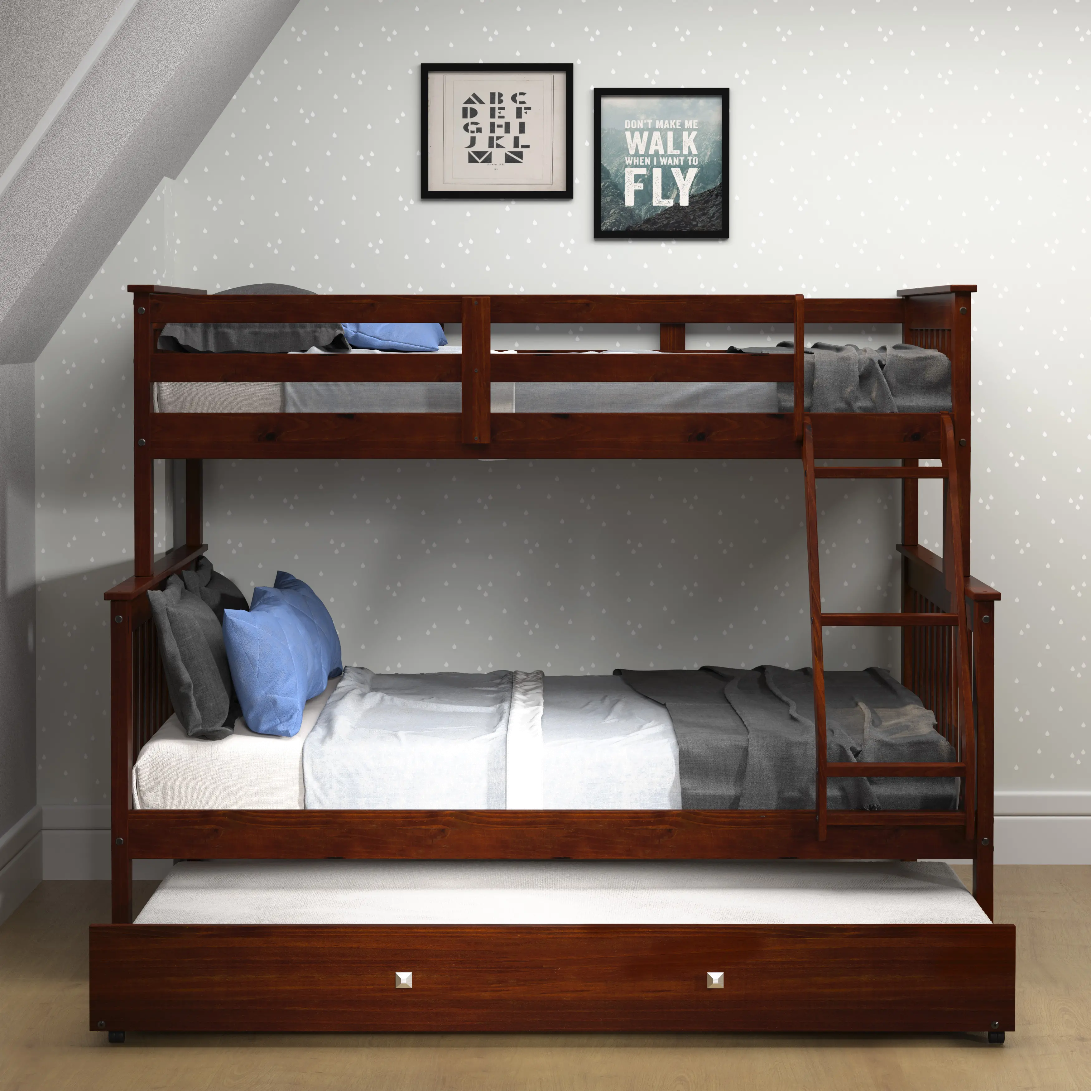 Dark Brown Twin-over-Full Bunk Bed with Trundle - Craftsman-2