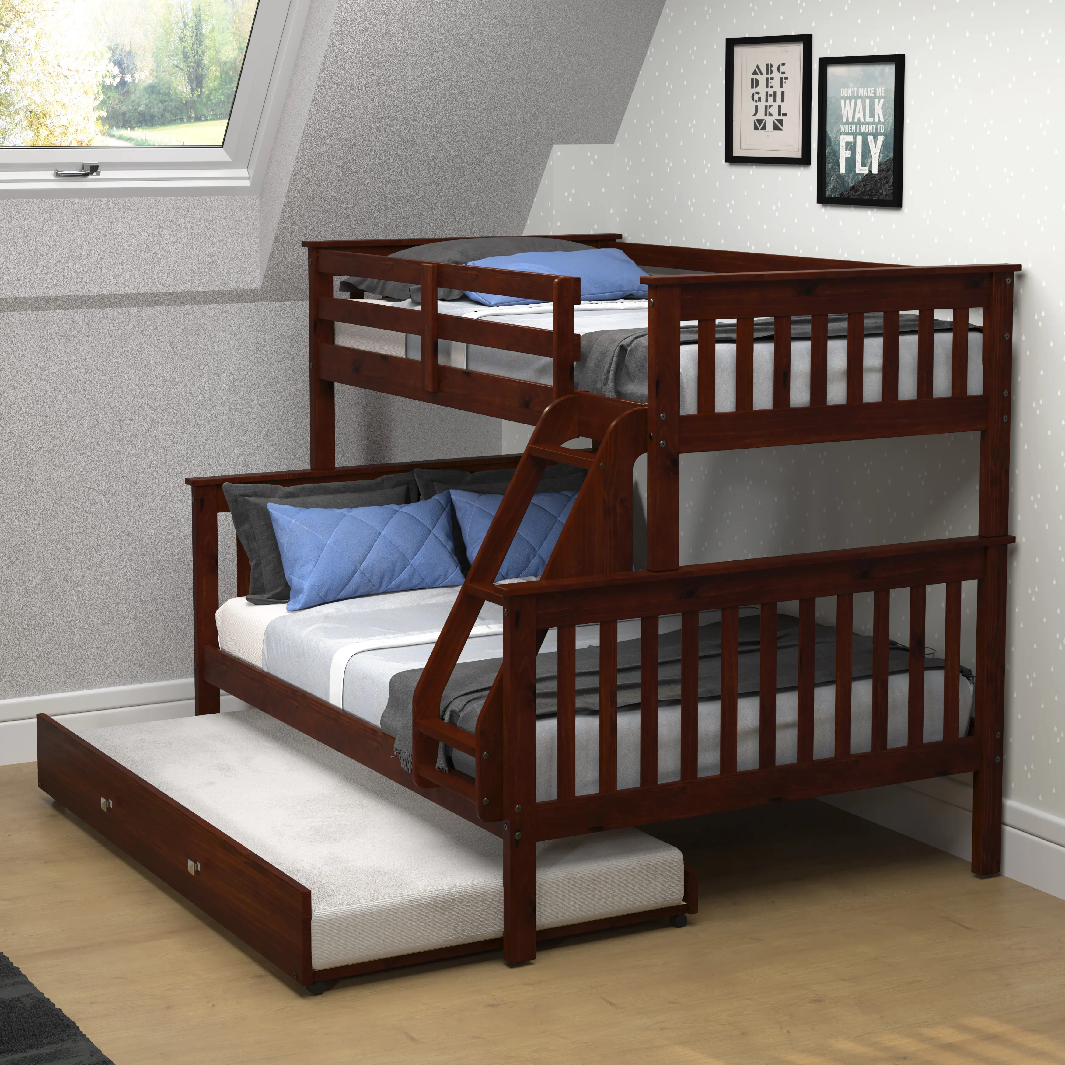 Dark Brown Twin-over-Full Bunk Bed with Trundle - Craftsman-3