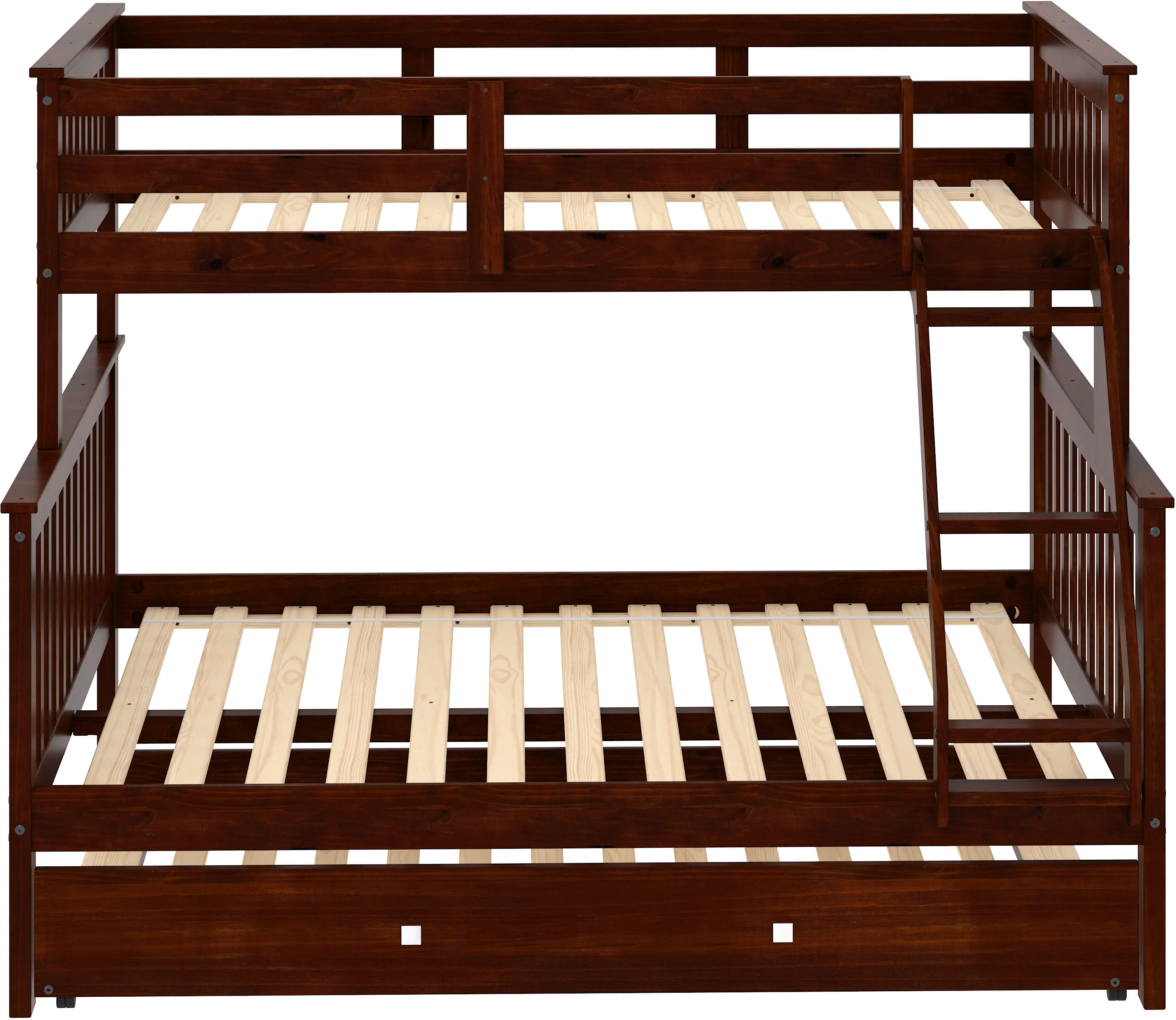 Dark Brown Twin-over-Full Bunk Bed with Trundle - Craftsman-1