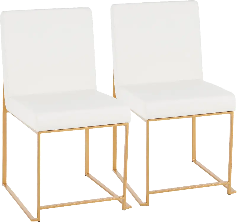Fuji White and Gold Leather Dining Chairs, Set of 2