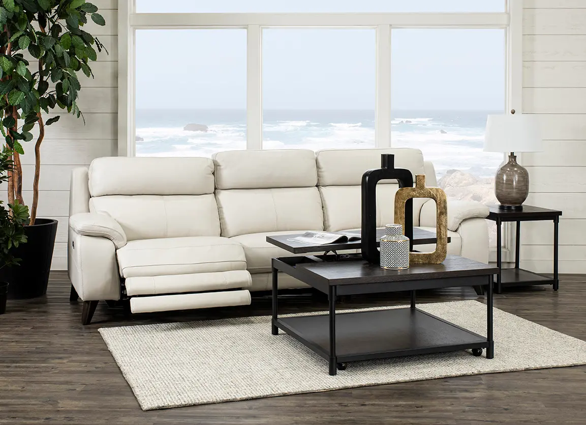 Venice White Leather-Match Power Reclining Sofa-2