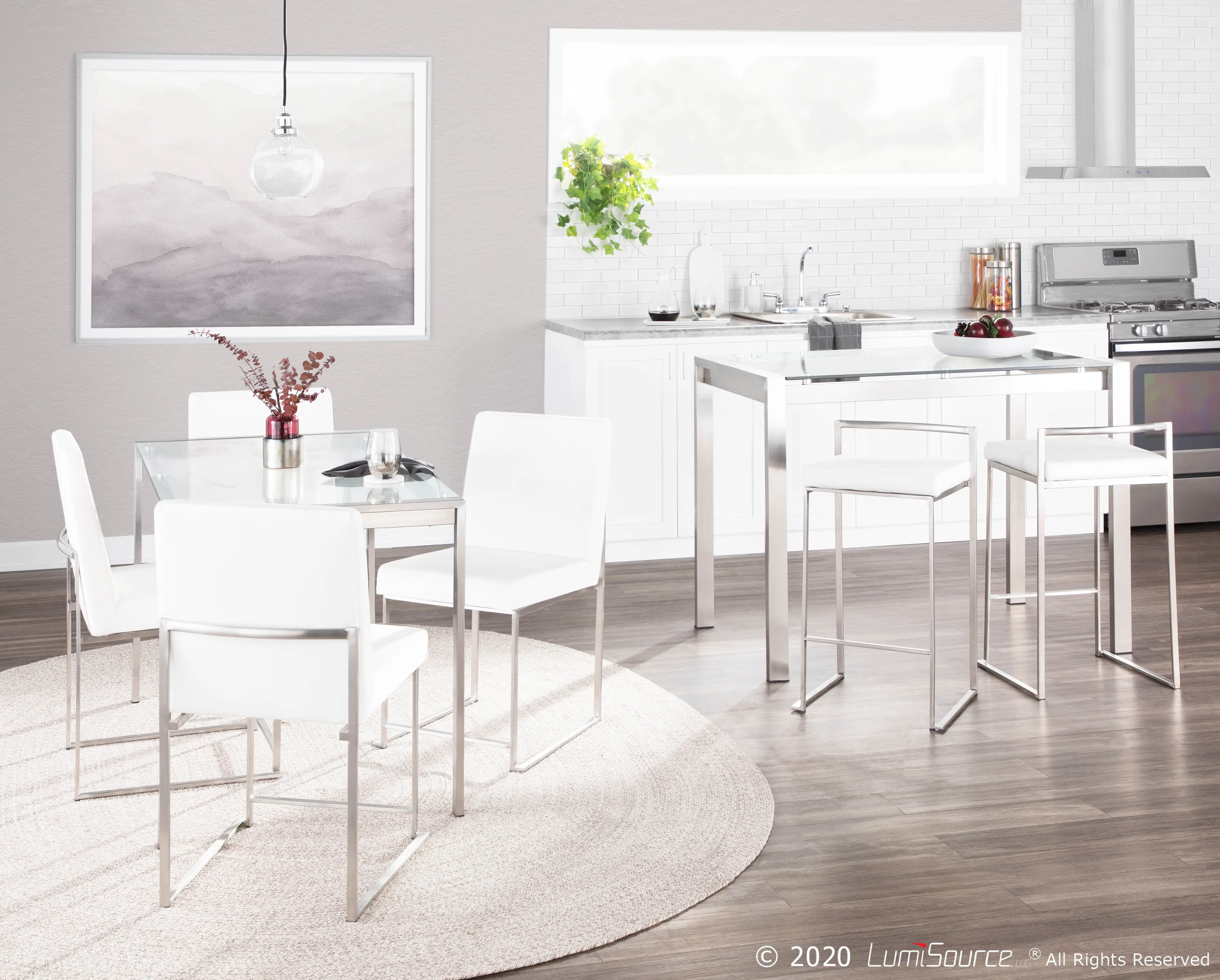 DC-HBFUJI SSVW2 Fuji White and Silver Dining Chairs, Set of 2-2