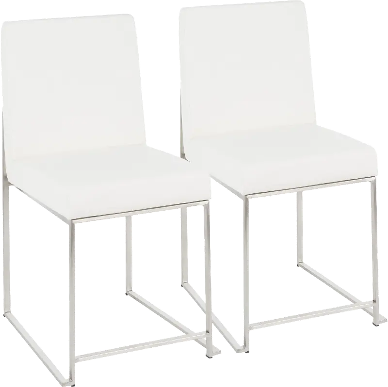 Fuji White and Silver Leather Dining Chairs, Set of 2