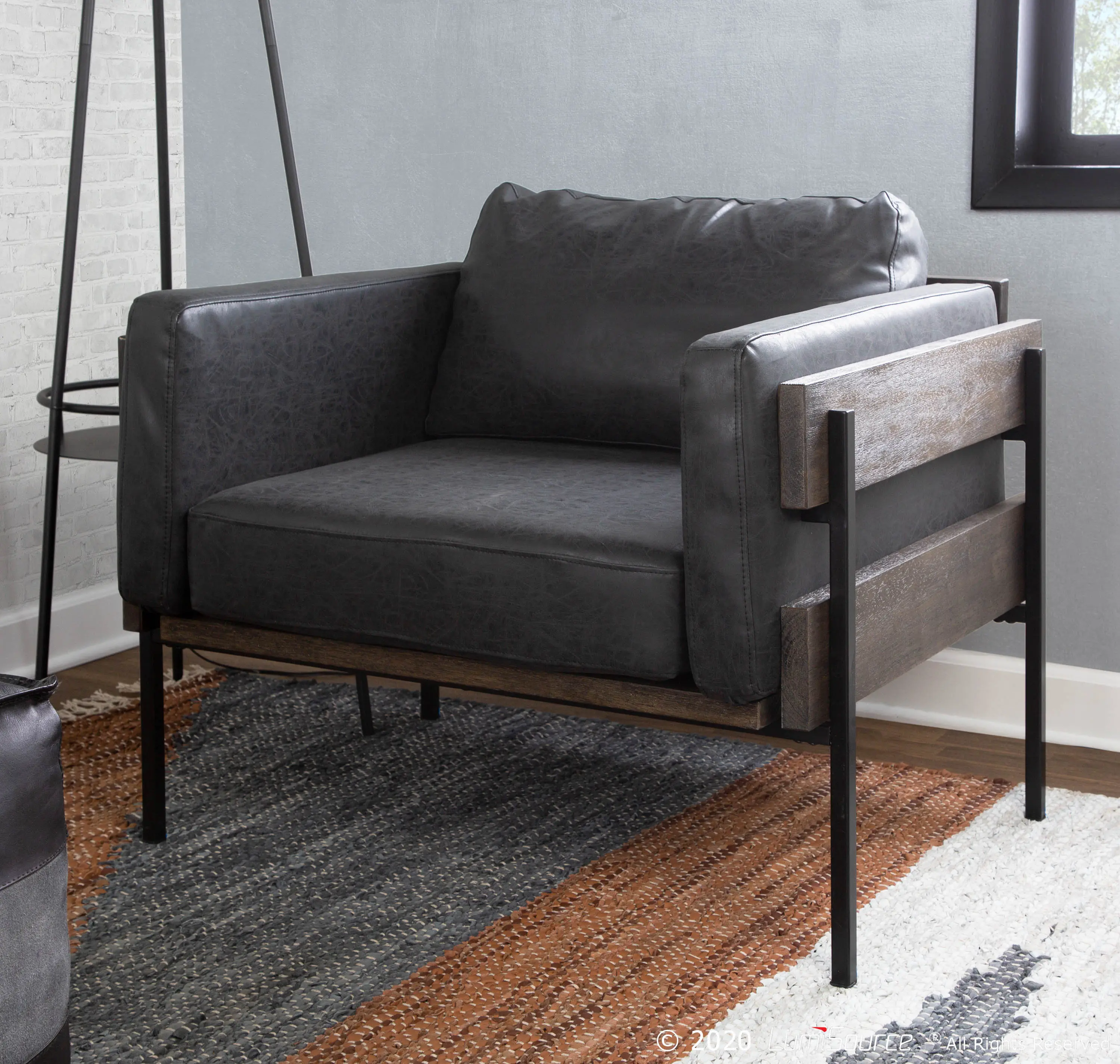 CHR-KARI BKGY Farmhouse Black Faux Leather Accent Chair - Kari-2