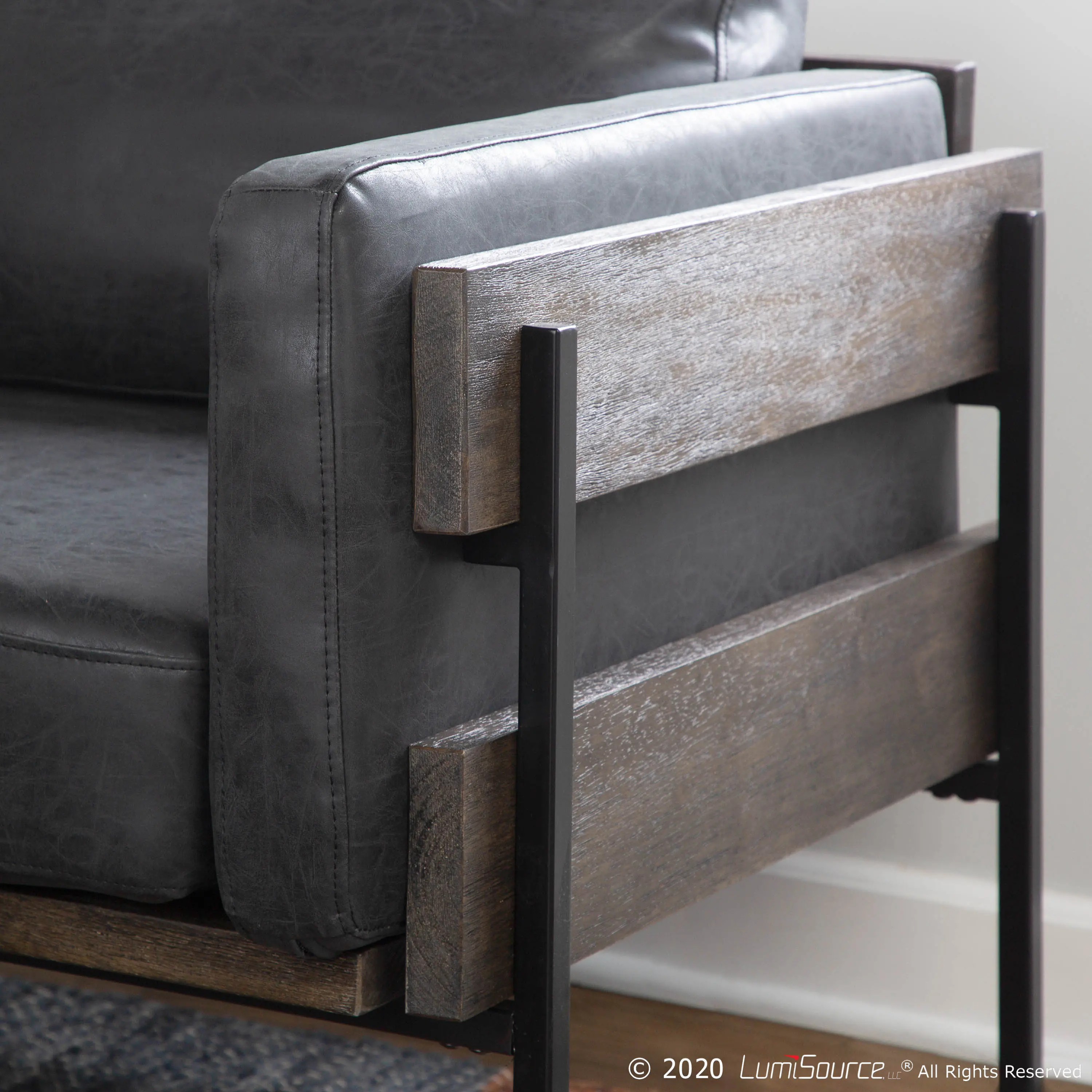CHR-KARI BKGY Farmhouse Black Faux Leather Accent Chair - Kari-3