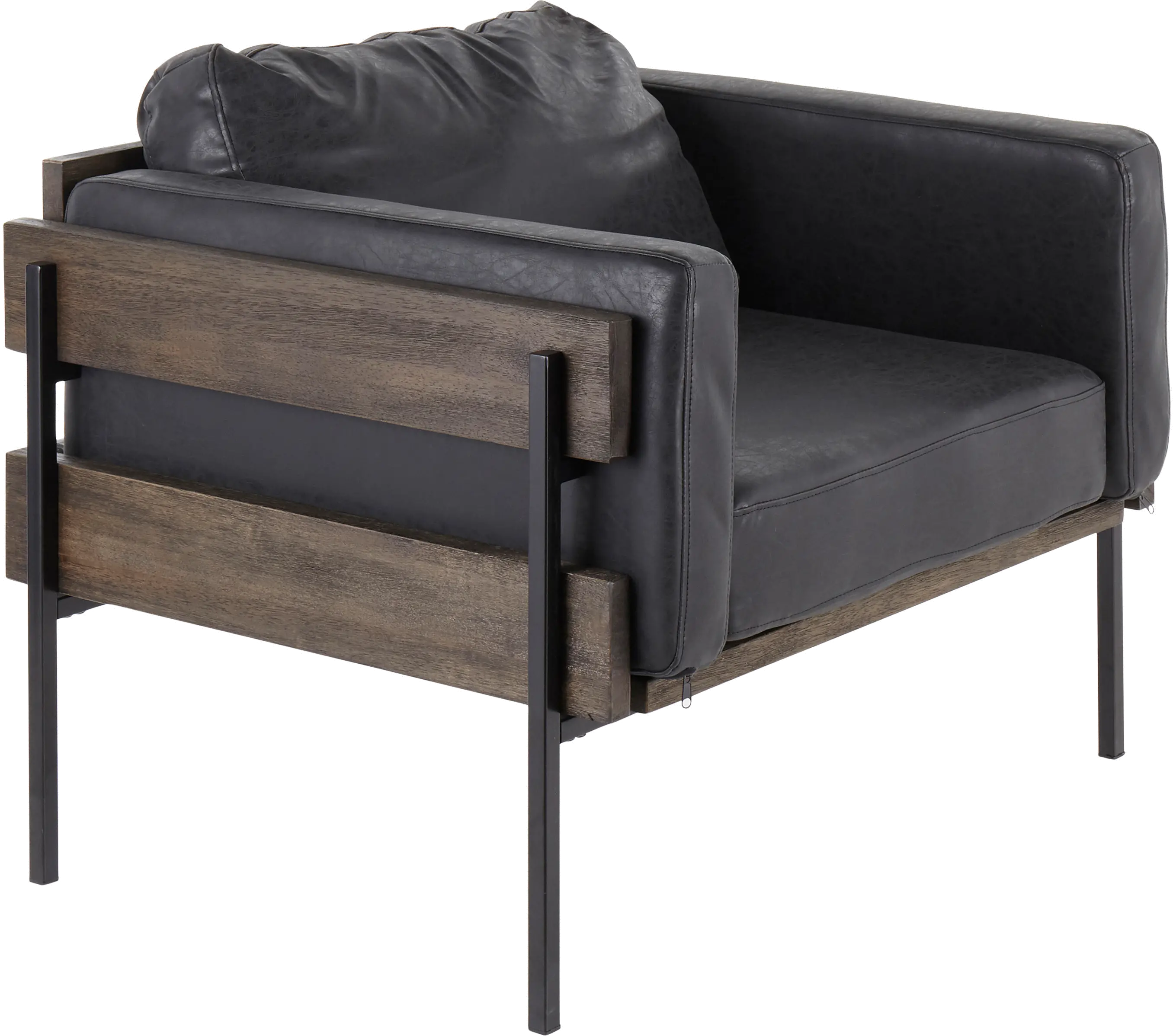 CHR-KARI BKGY Farmhouse Black Faux Leather Accent Chair - Kari-4