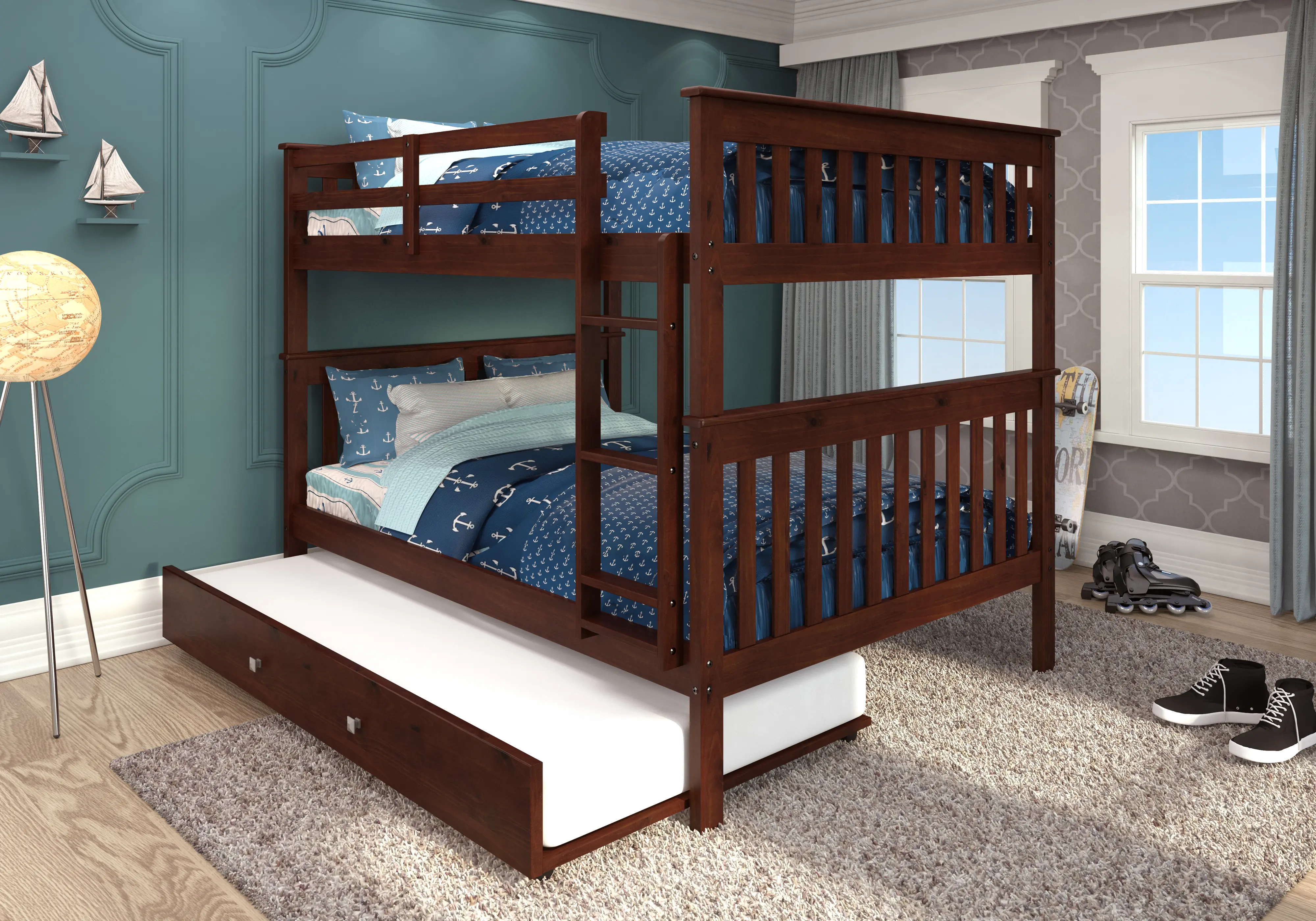 Craftsman Brown Full-over-Full Bunk Bed with Trundle-2