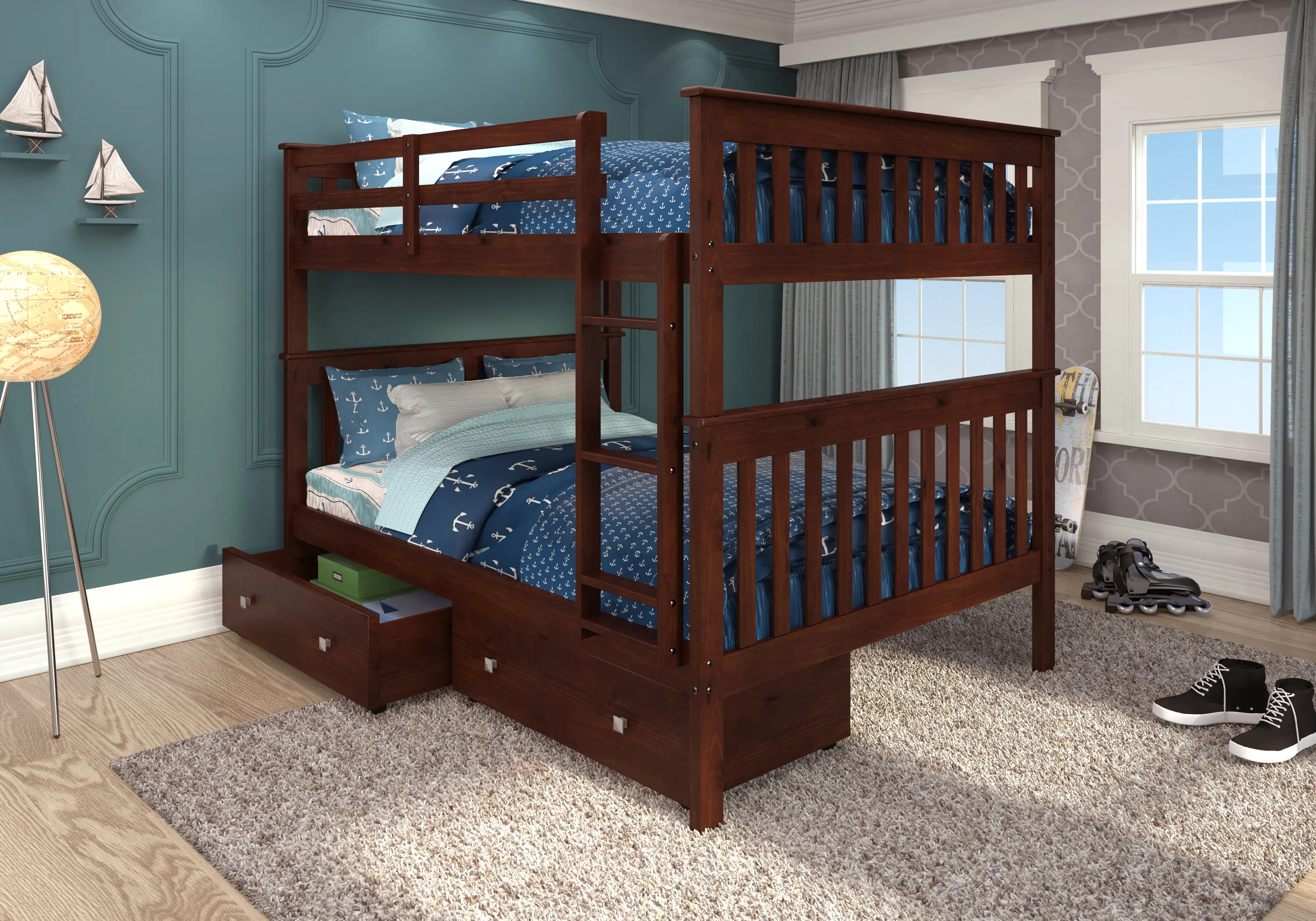 Dark Brown Full-over-Full Bunk Bed with Storage - Craftsman-2