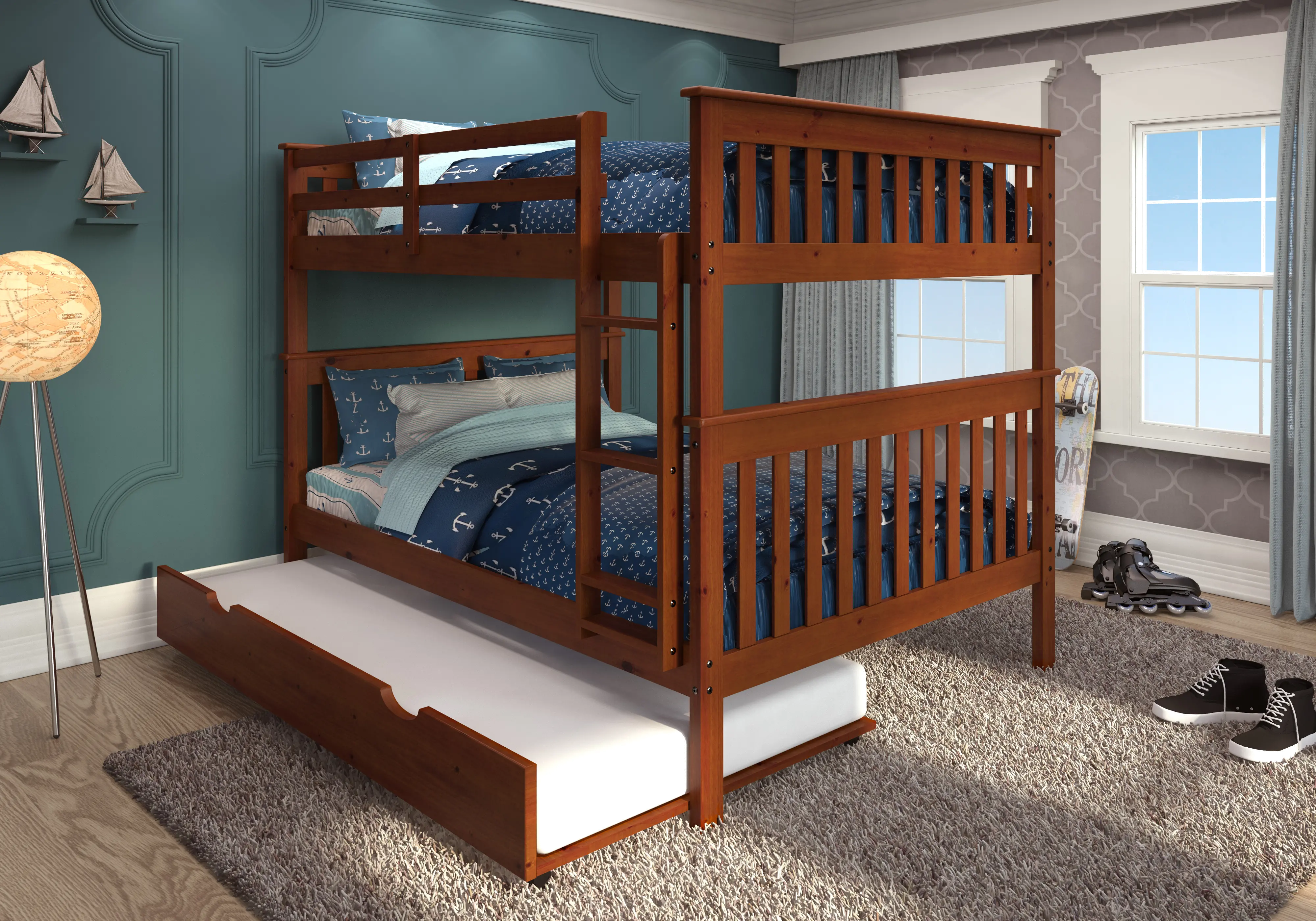 Craftsman Espresso Brown Full-over-Full Bunk Bed with Trundle-2
