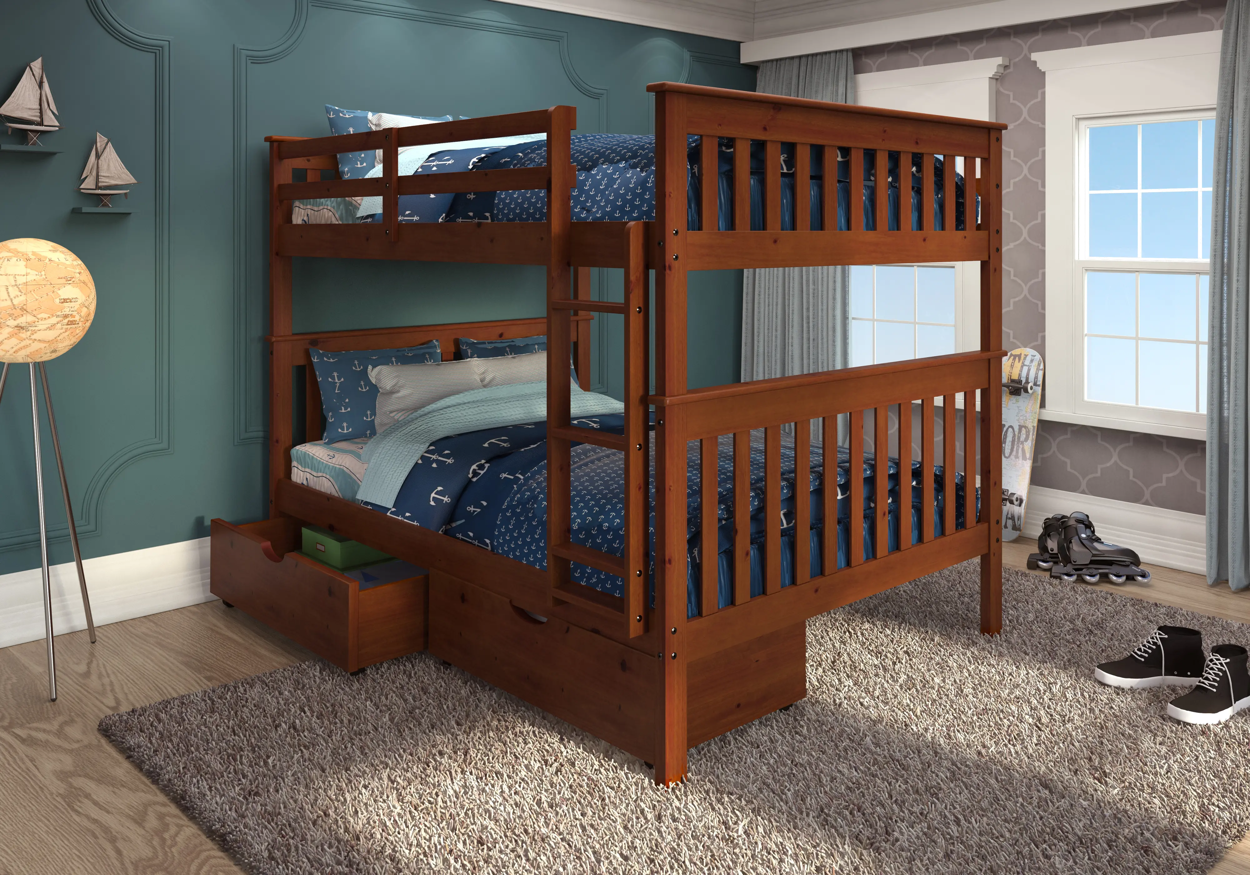 Craftsman Espresso Brown Full-over-Full Bunk Bed with Storage-2