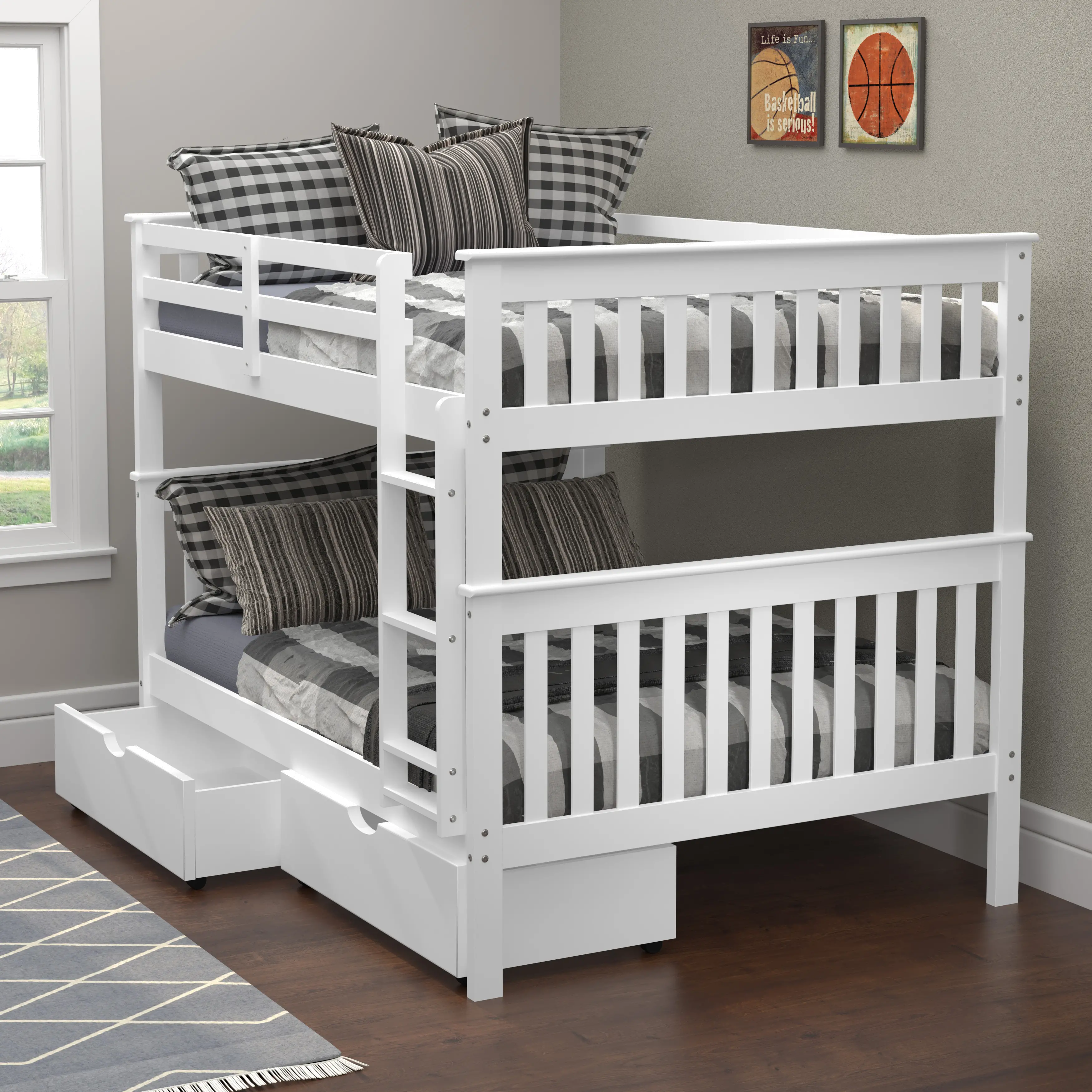 Mission White Full-over-Full Bunk Bed with Storage - Craftsman-3