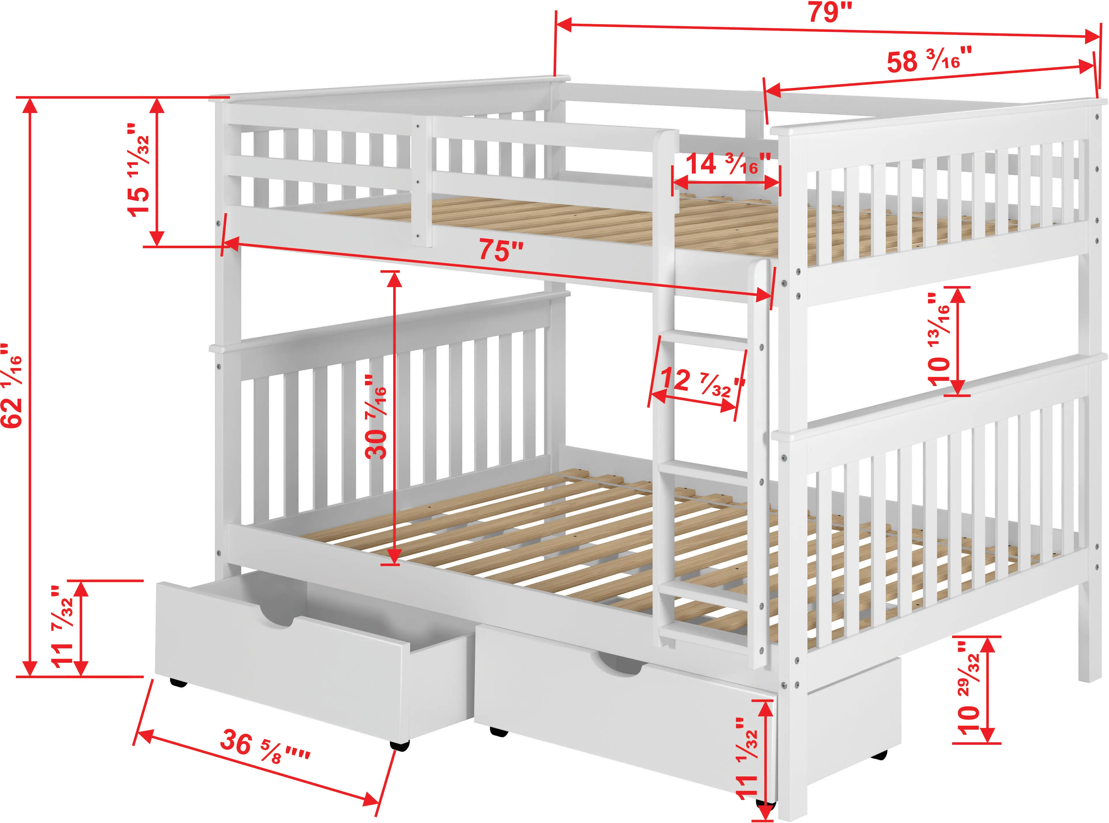 Mission White Full-over-Full Bunk Bed with Storage - Craftsman-6