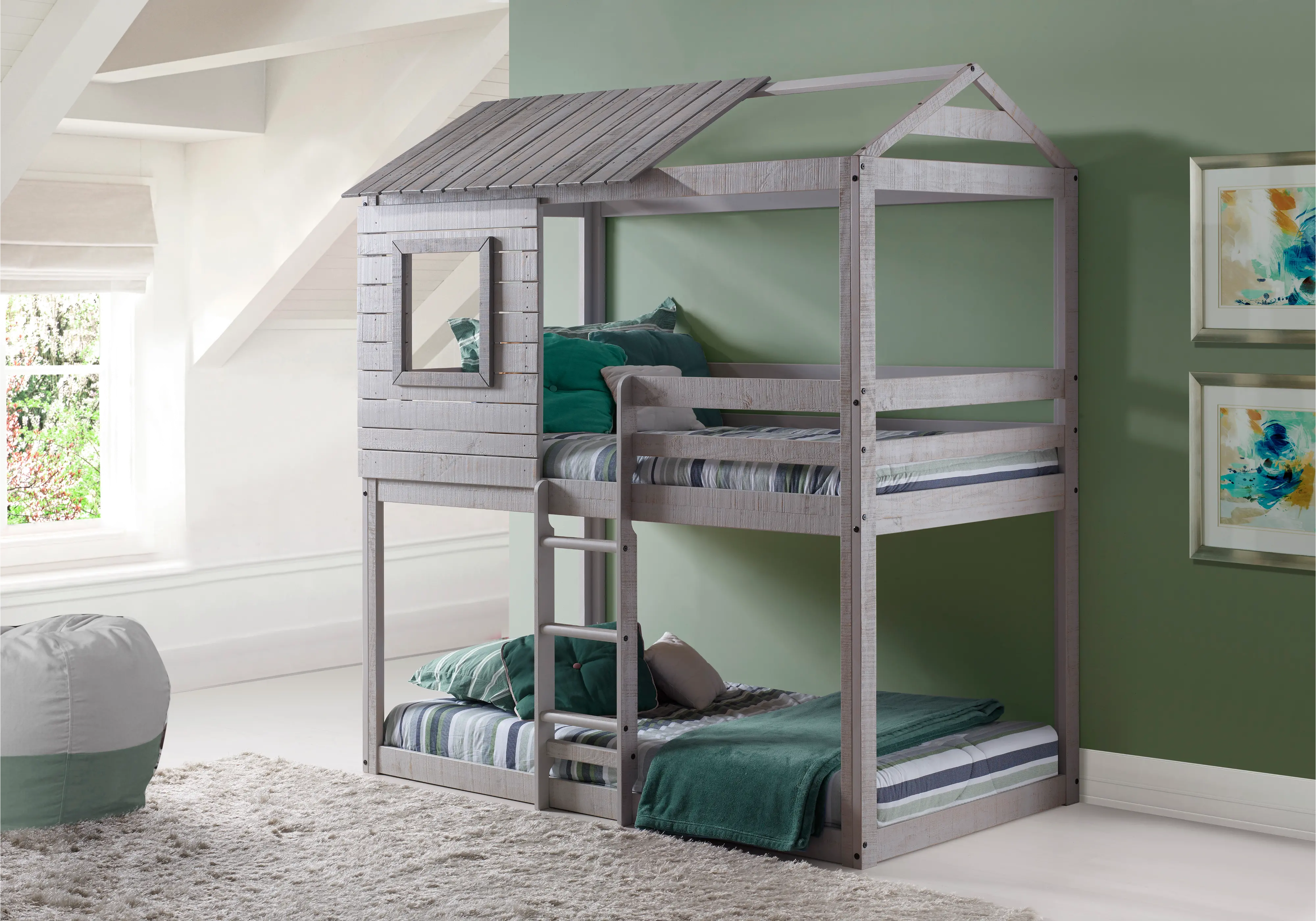 Rustic Gray Twin over Twin Bunk Bed - Tree Fort-1