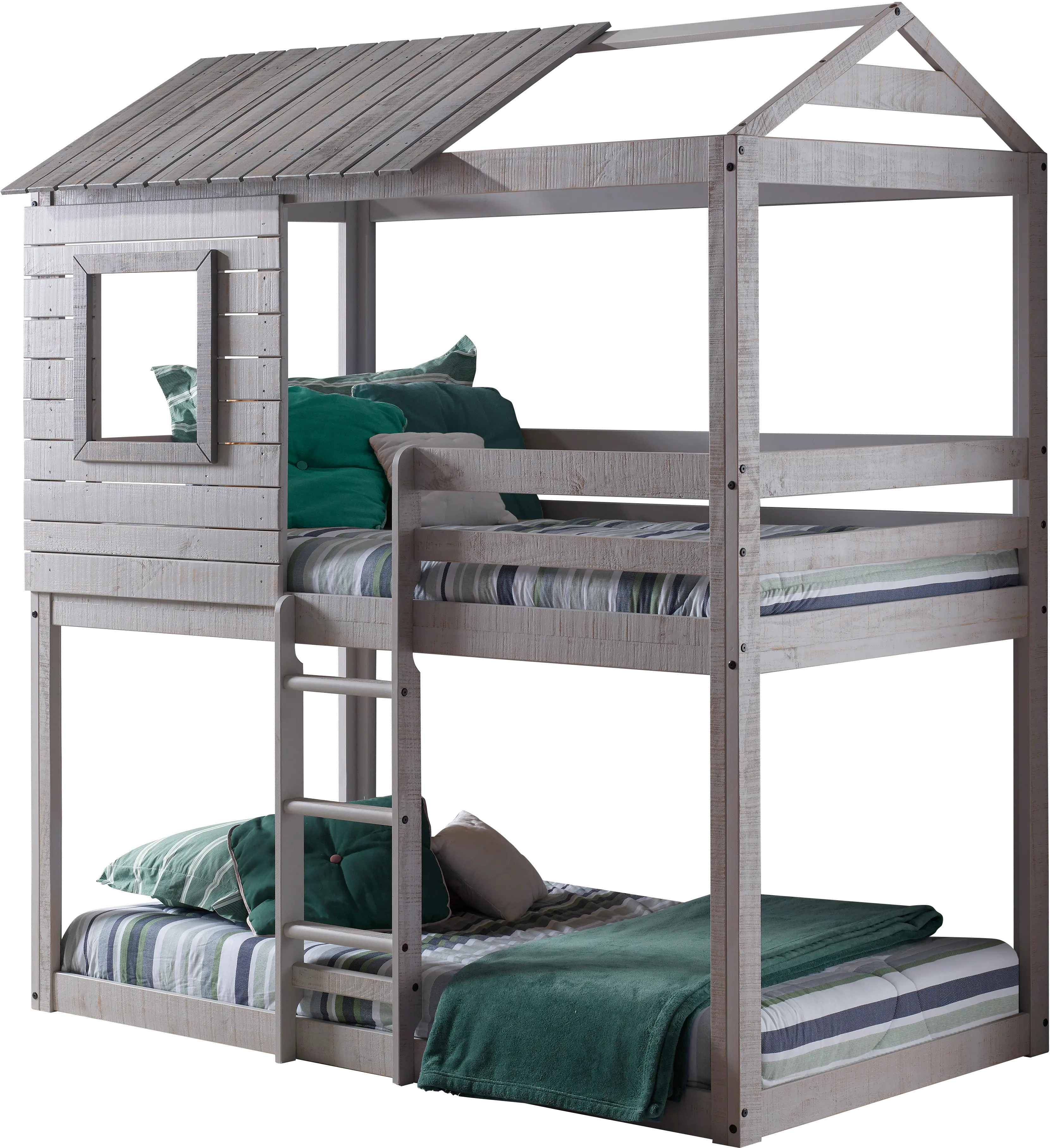 Rustic Gray Twin over Twin Bunk Bed - Tree Fort-2