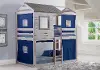 Rustic Gray Twin over Twin Bunk Bed with Blue Tent - Tree Fort