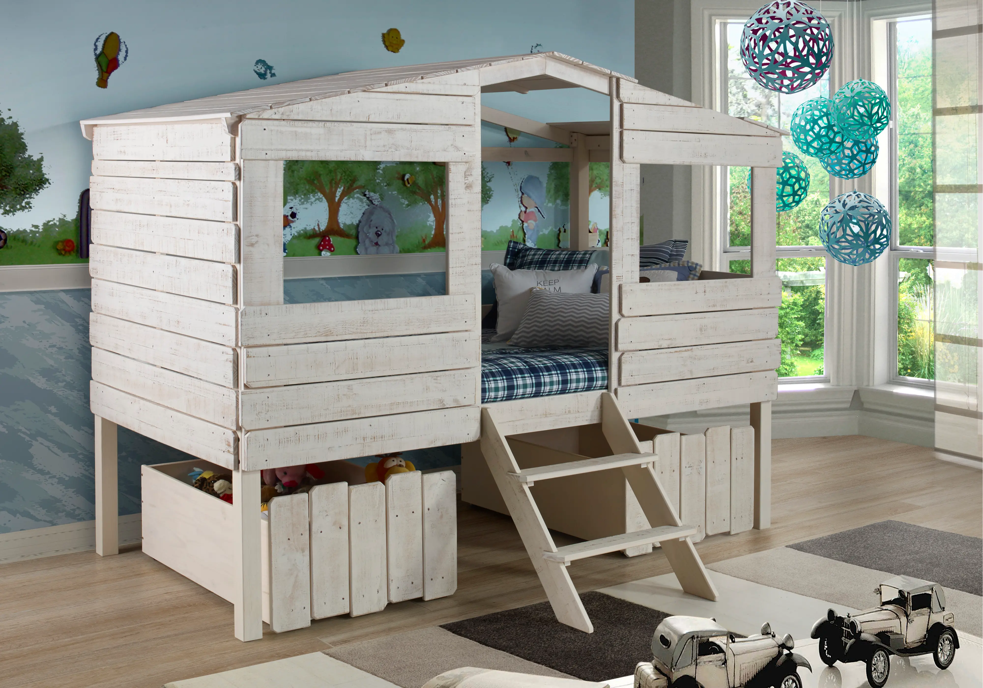 Rustic Sand Twin Loft Bed with Storage Drawers - Treehouse-2