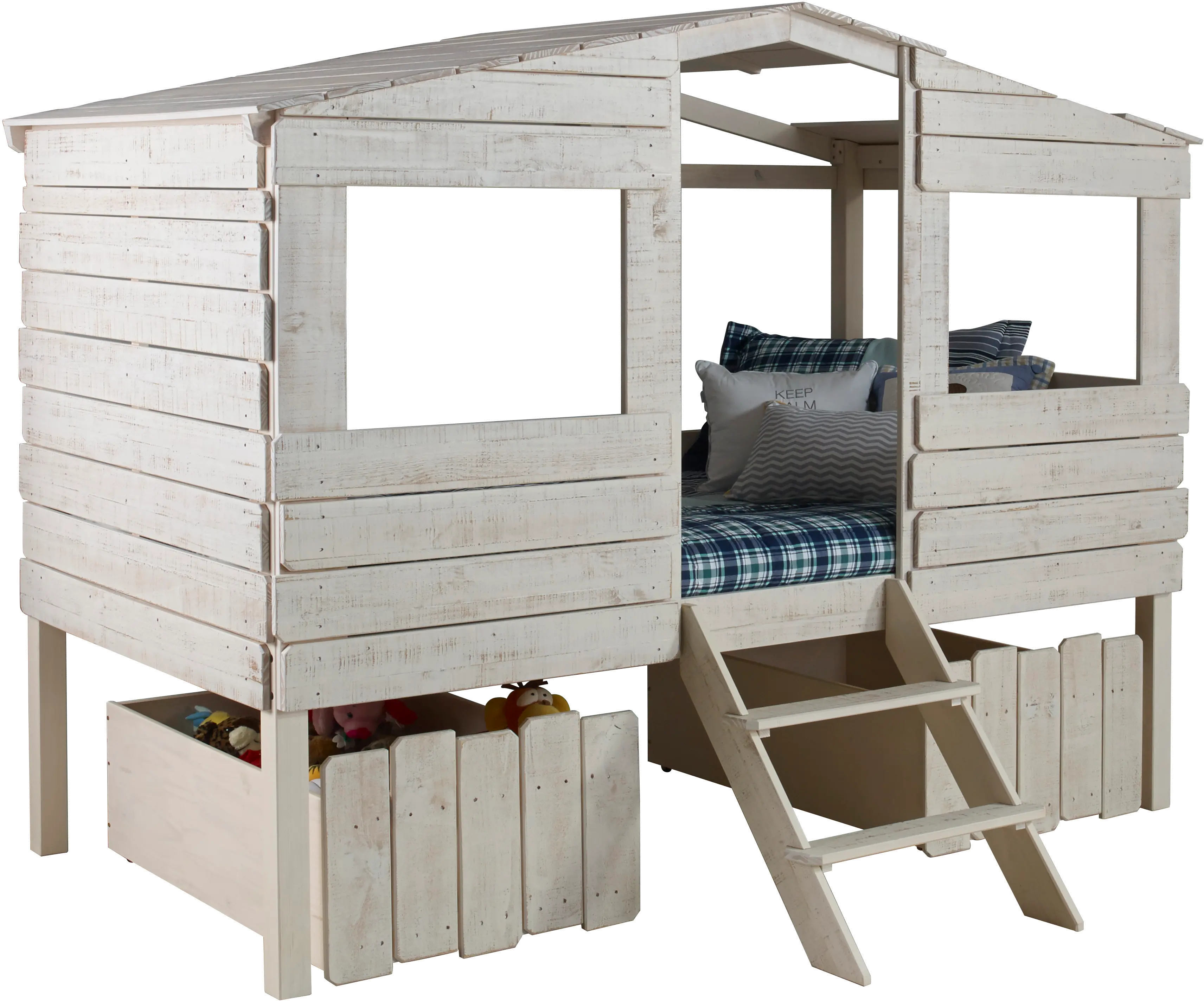 Rustic Sand Twin Loft Bed with Storage Drawers - Treehouse-1