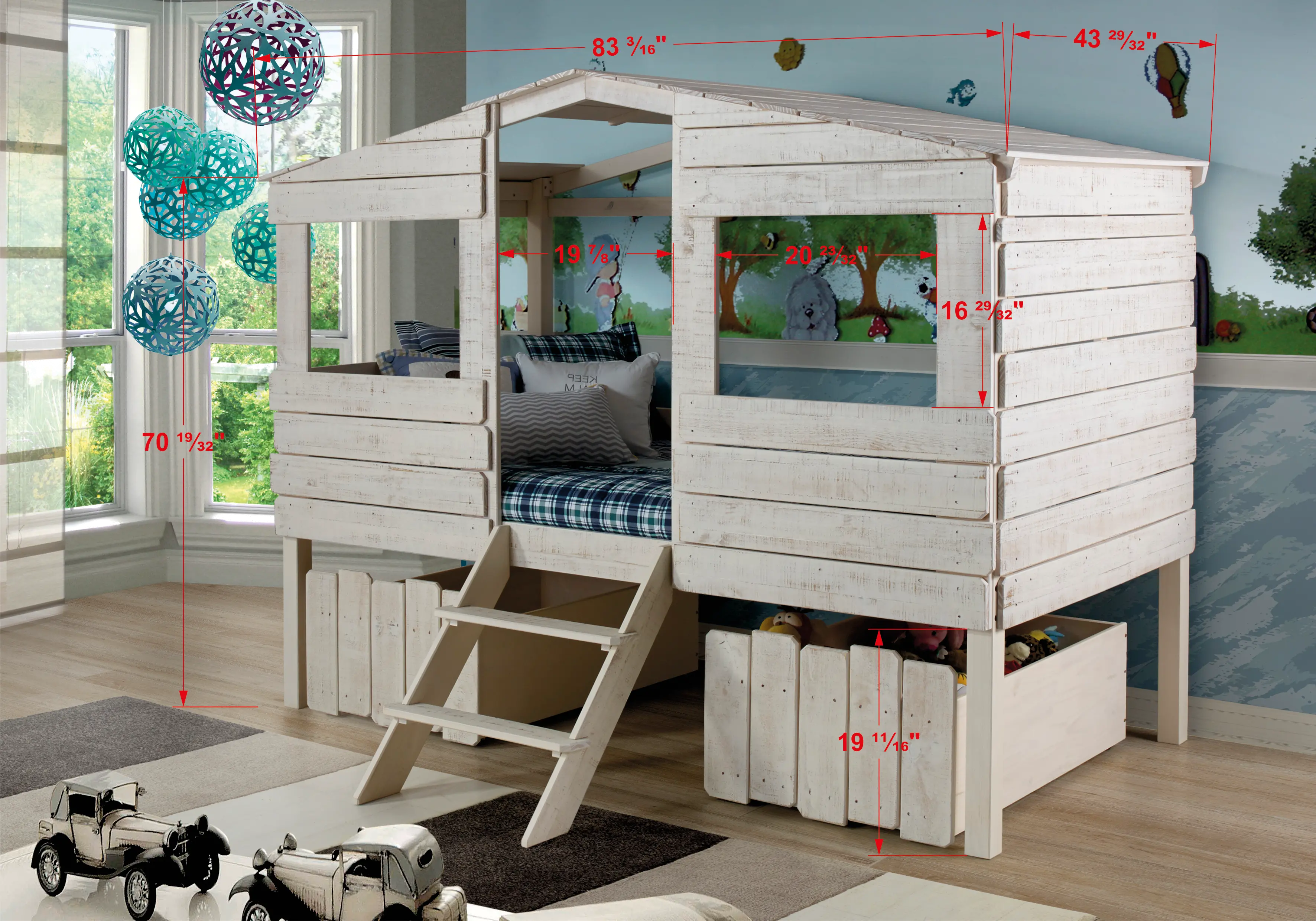 Rustic Sand Twin Loft Bed with Storage Drawers - Treehouse-4
