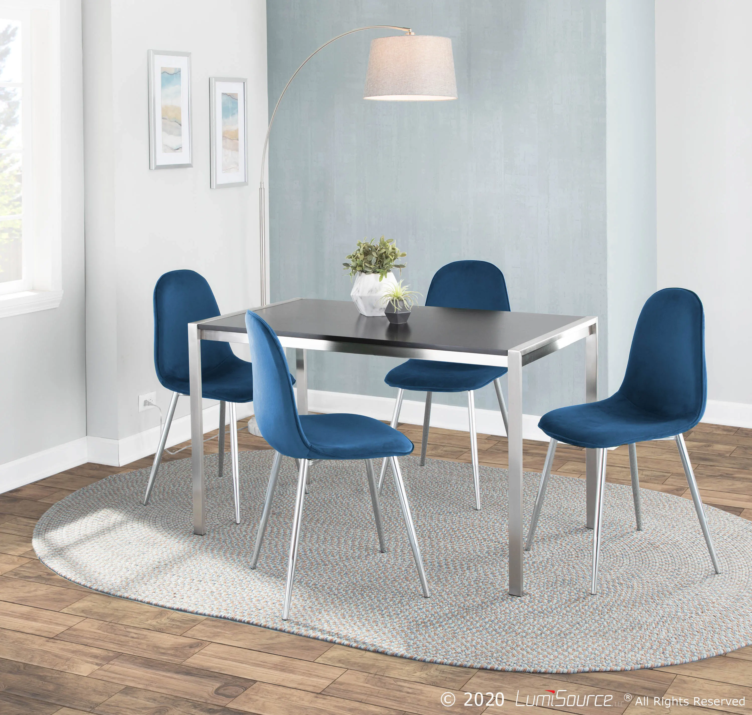 CH-PEBBLE SVVBU2 Contemporary Blue and Chrome Dining Room Chair (Set of 2) - Pebble-7