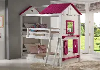 White and Pink Twin over Twin Bunk Bed - Sweetheart